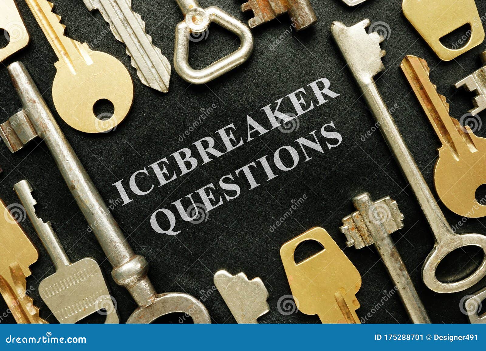 ice breakers concept. phrase icebreaker questions and various keys