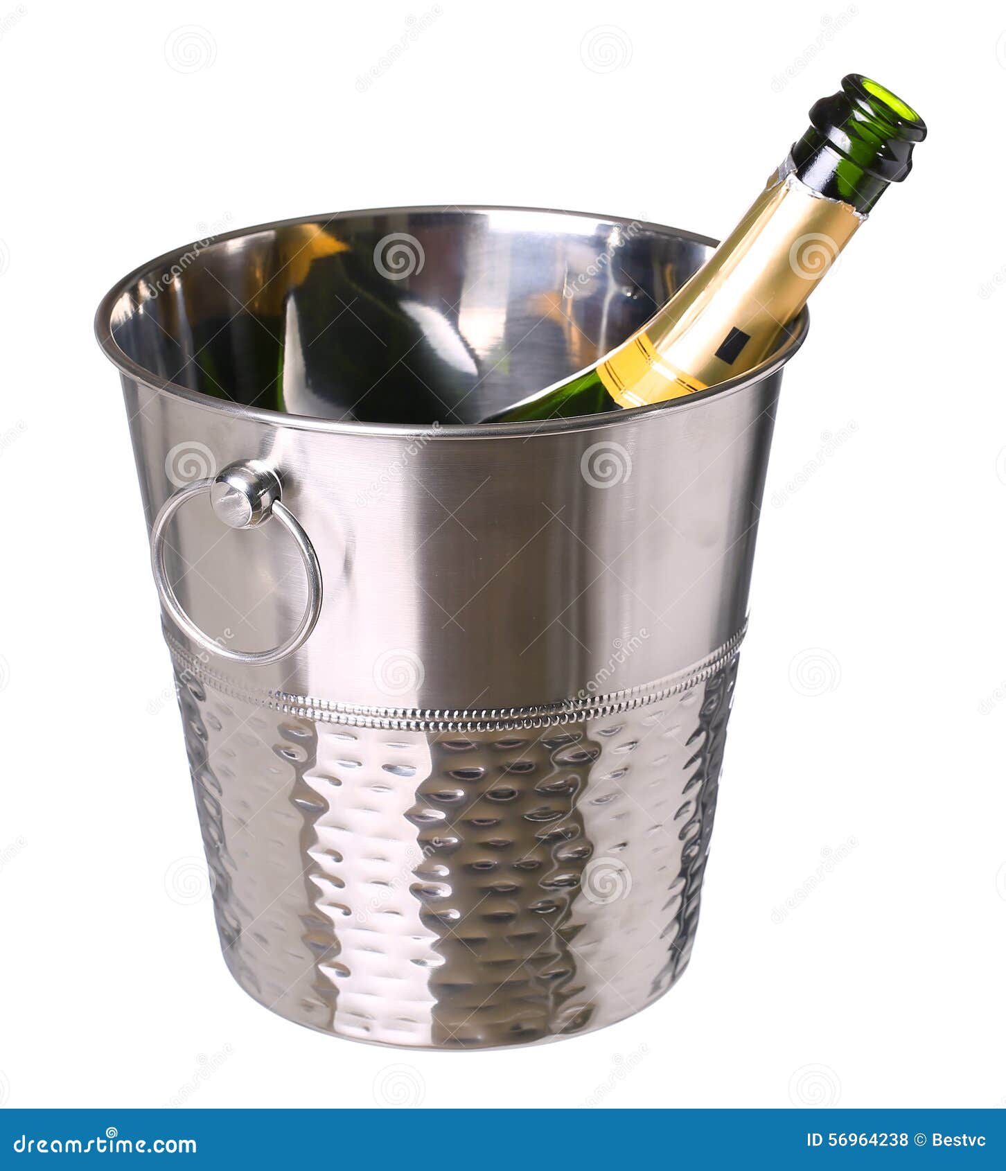 Ice Bucket with Champagne Bottle Isolated on White Stock Photo Image