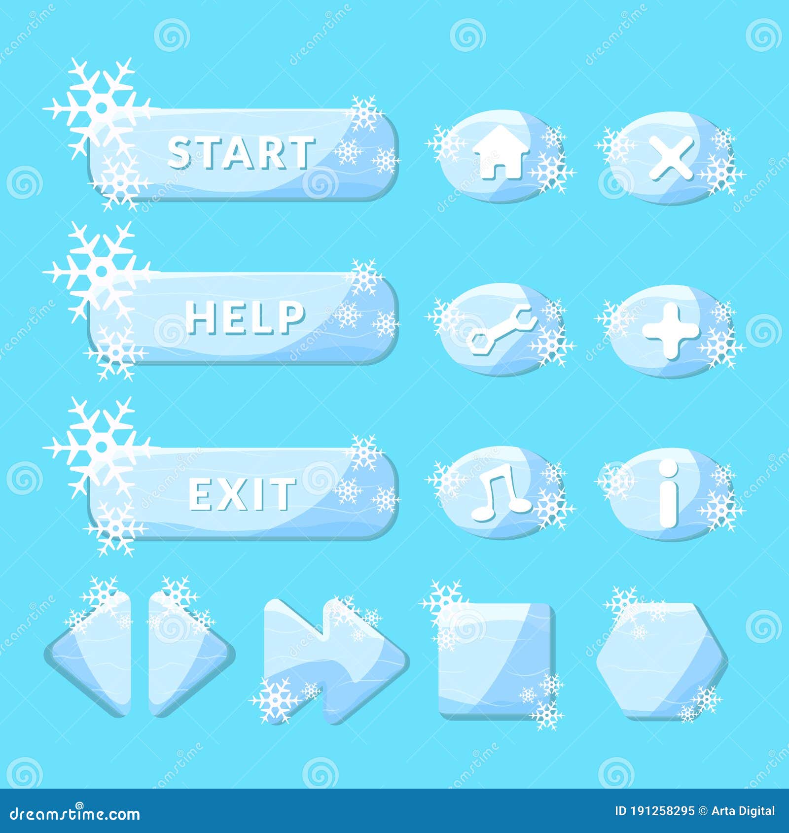 Ice Buttons Set. Vector GUI Asset Collection for Game and App Stock