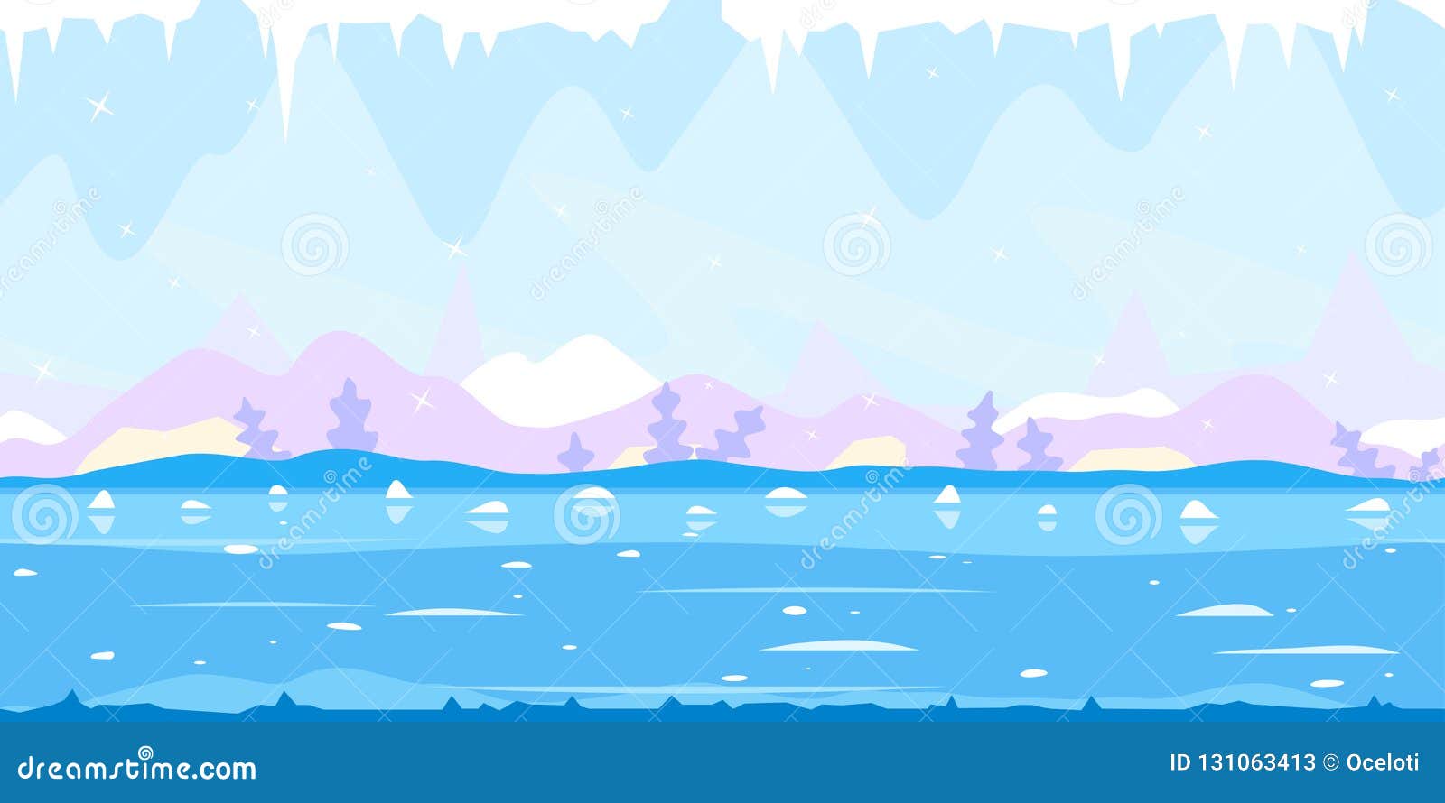 Ice Cave Game Background Flat Landscape Stock Vector Illustration Of Icicles Cave 131063413