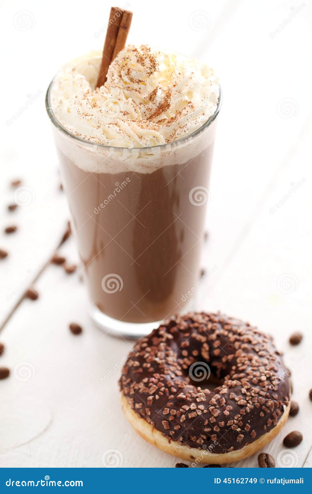 Ice Coffee with Whipped Cream and Donut Stock Image Image of brown