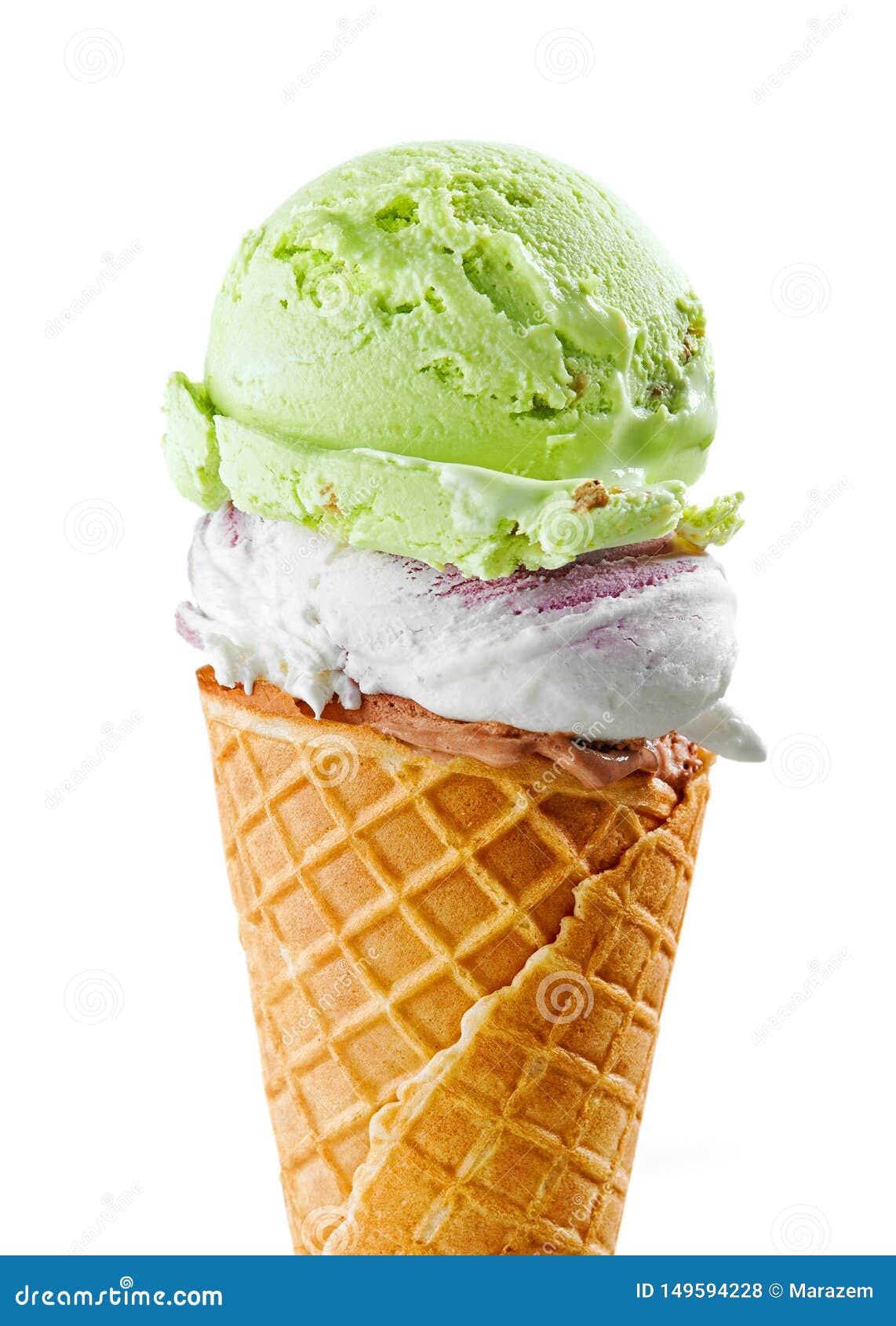 Ice Cream Balls in Waffle Cone Stock Photo Image of chocolate, space