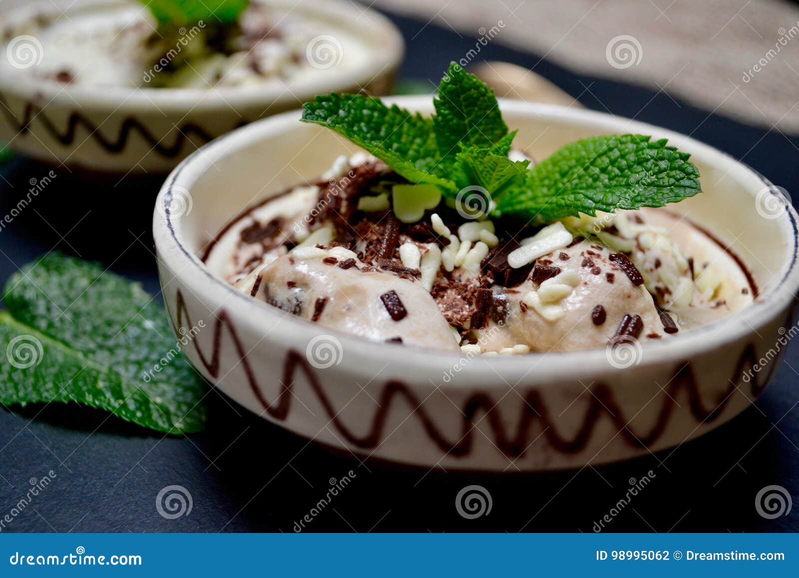 Ice Cream in Bowl with Mint Leaves Stock Photo Image of berry