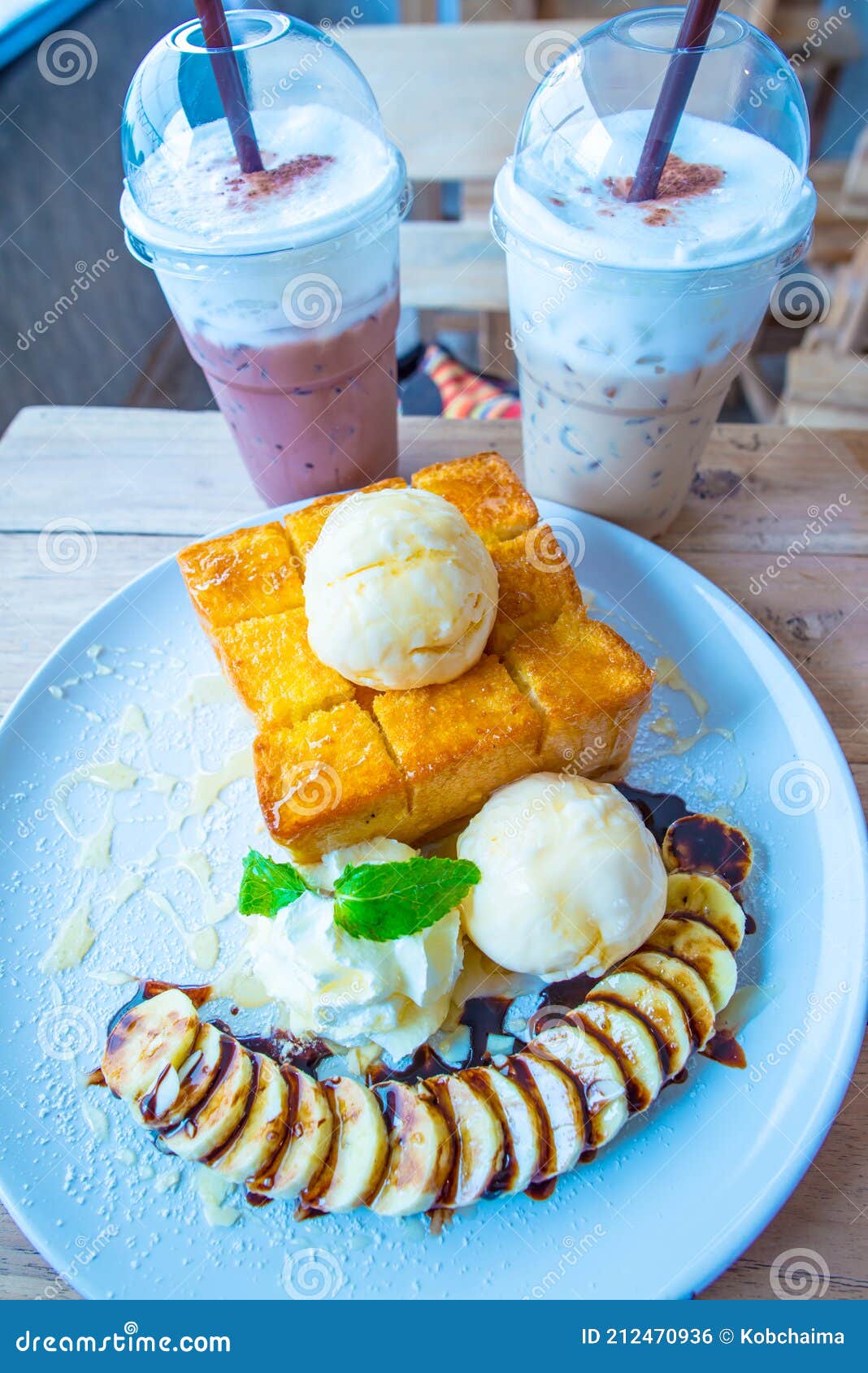 Ice Cream on Bread with White Dish Stock Photo Image of fresh, plate