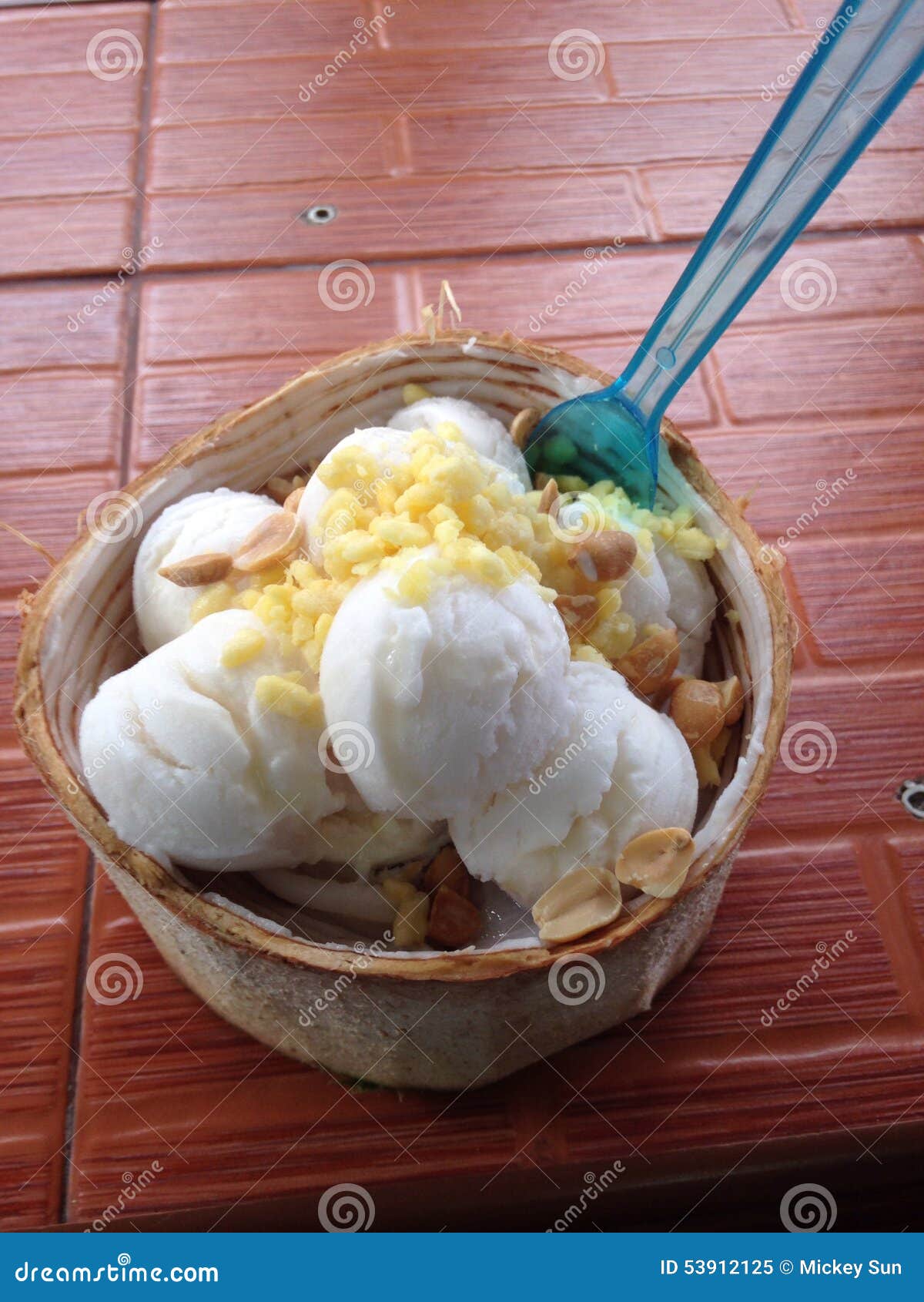 Ice Cream in a Coconut Bowl Stock Image Image of flavored, tropical