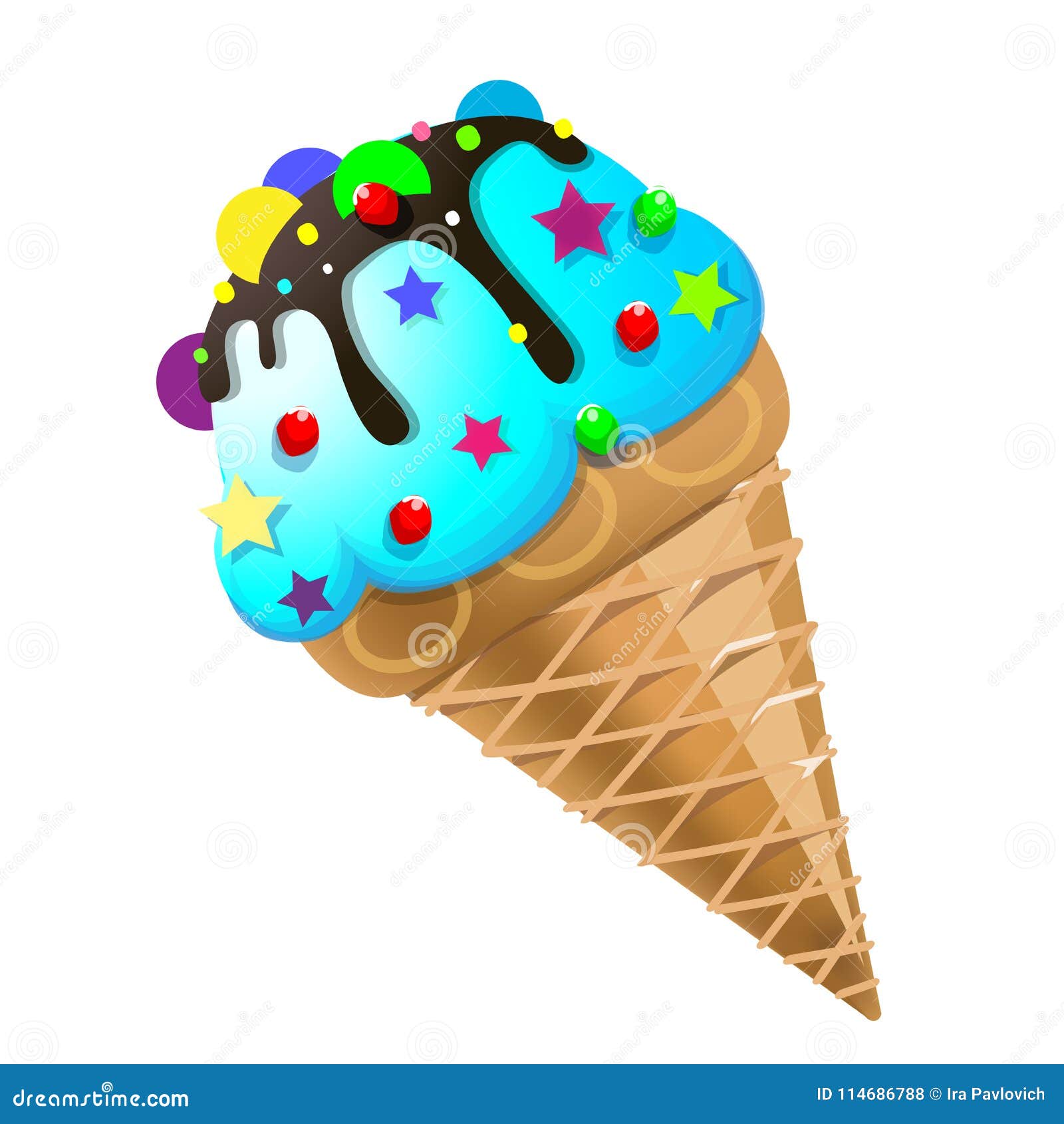 Ice Cream Cone With Chocolate And Decor Vector Illustration Clip Art Isolated On White Background Stock Illustration Illustration Of Collection Product