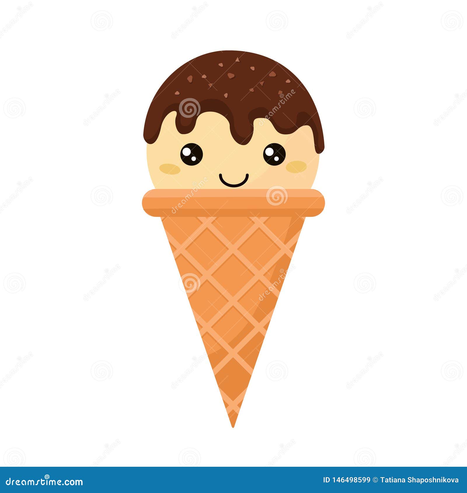 Ice Cream Cone Doodle in Bright Cartoon Style on a White Background Stock Vector Illustration
