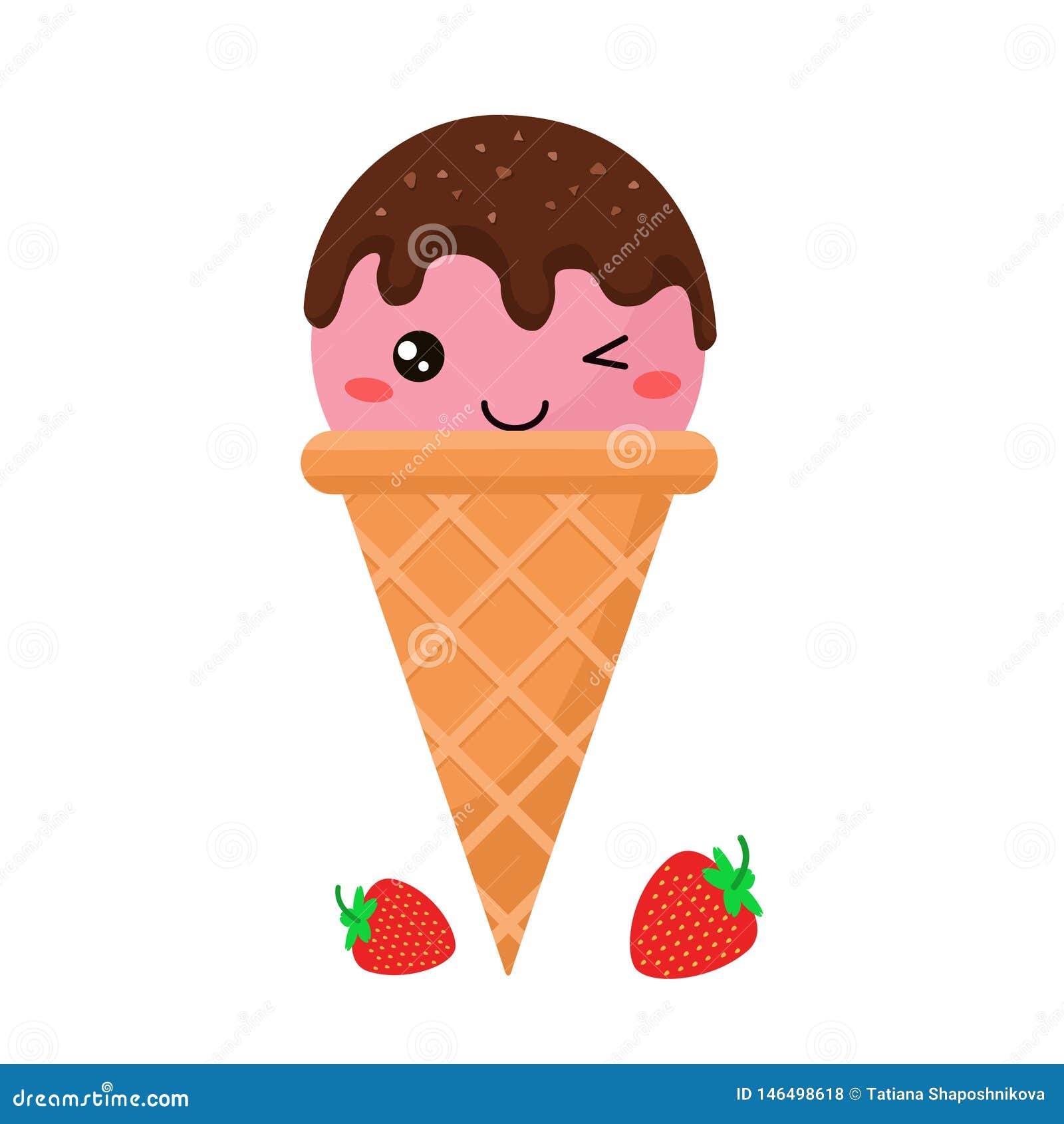 Ice Cream Cone Doodle in Bright Cartoon Style on a White Background Stock Vector Illustration