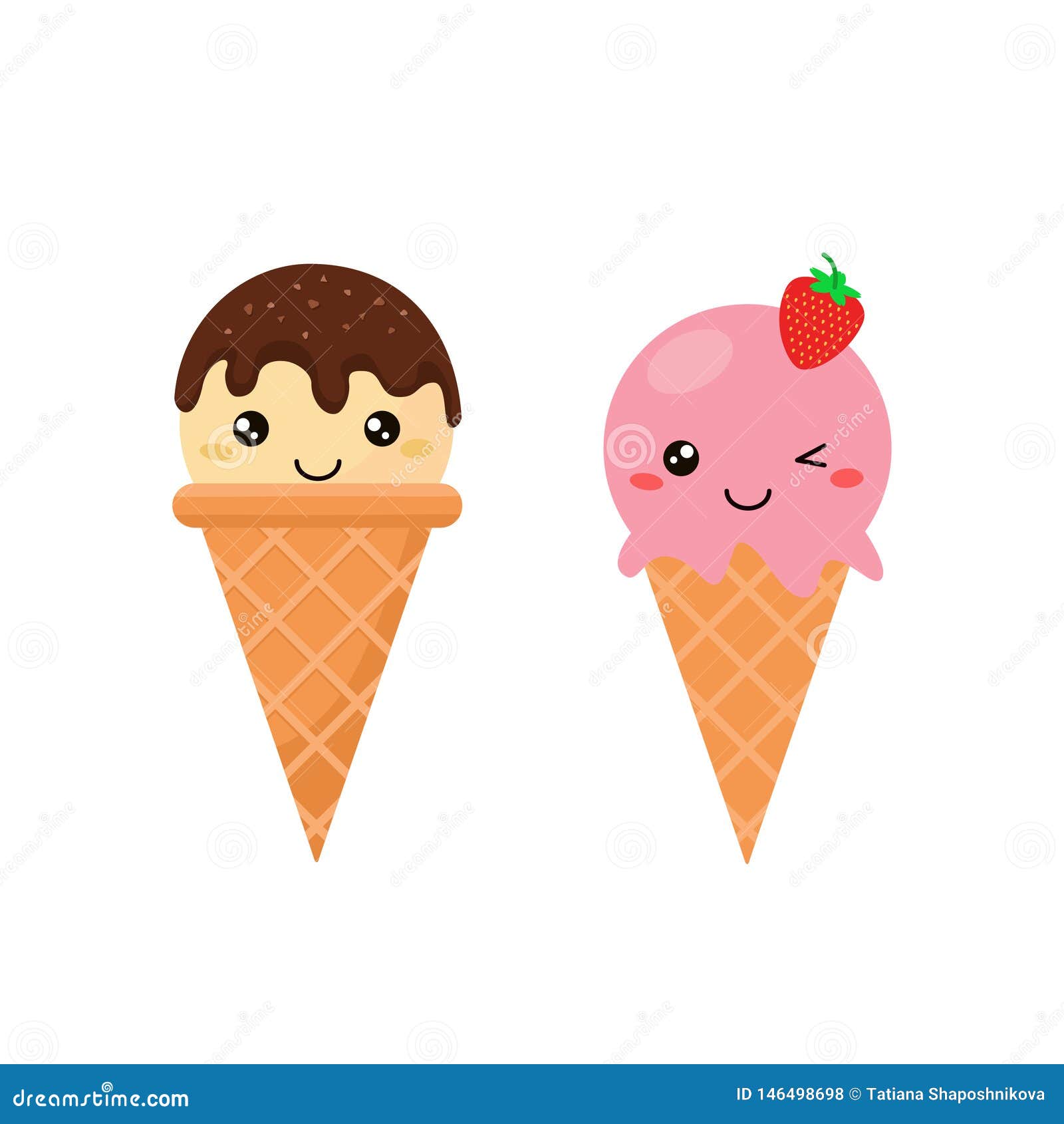 Ice Cream Cone Doodle in Bright Cartoon Style on a White Background ...