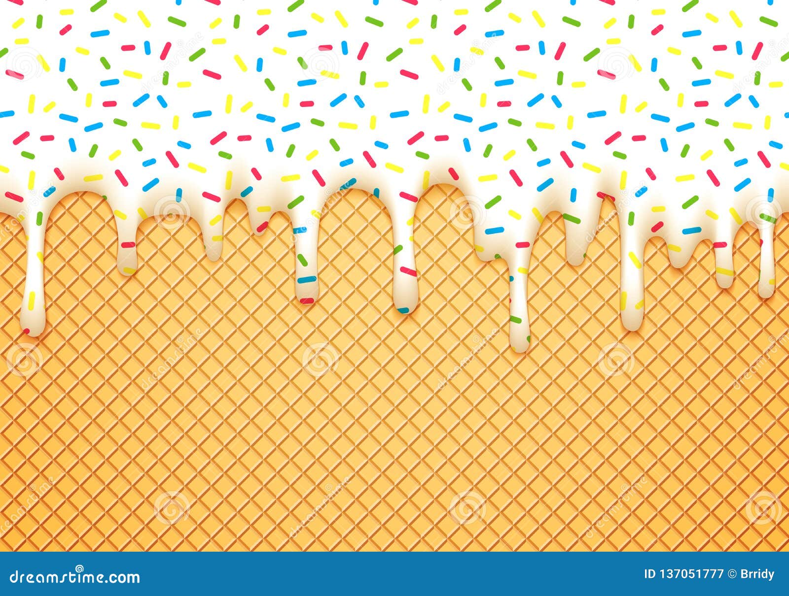 ice cream cone  with dripping white glaze and wafer texture. abstract food background. seamless pattern.