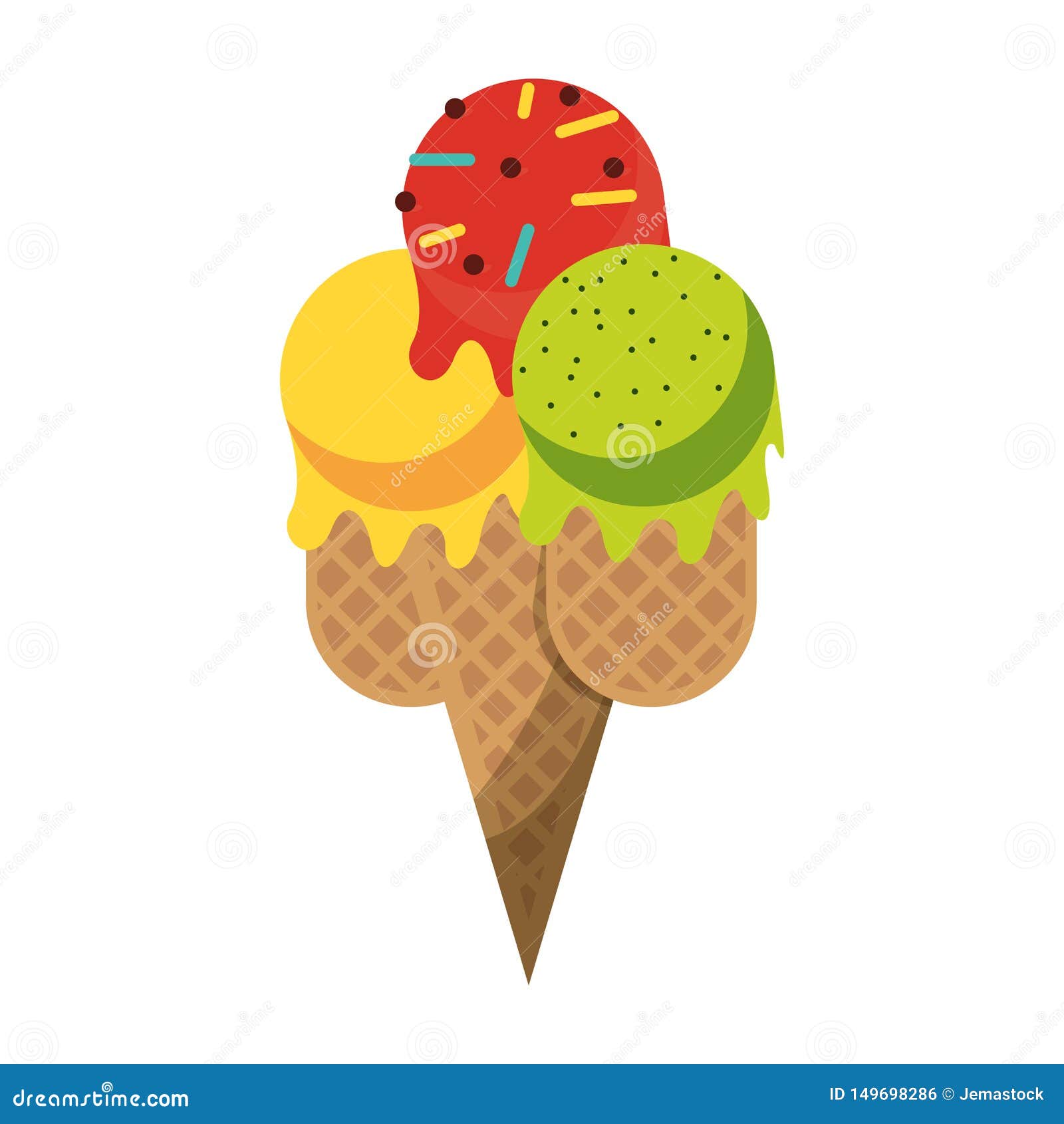 Ice cream cone with scoops stock vector. Illustration of dessert
