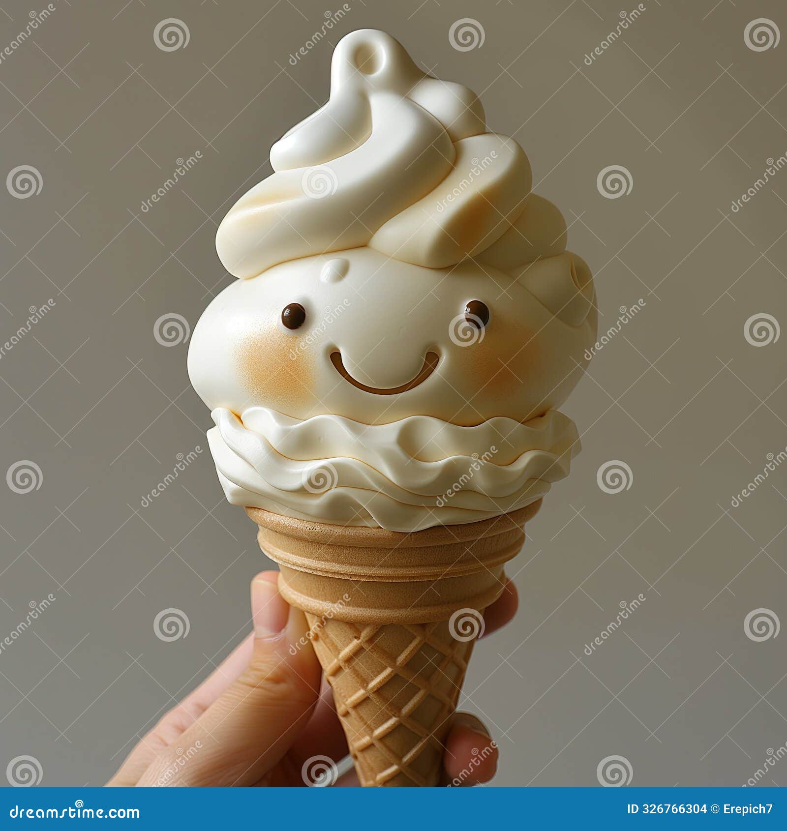 an ice cream cone d like a cartoon characte with a cute face