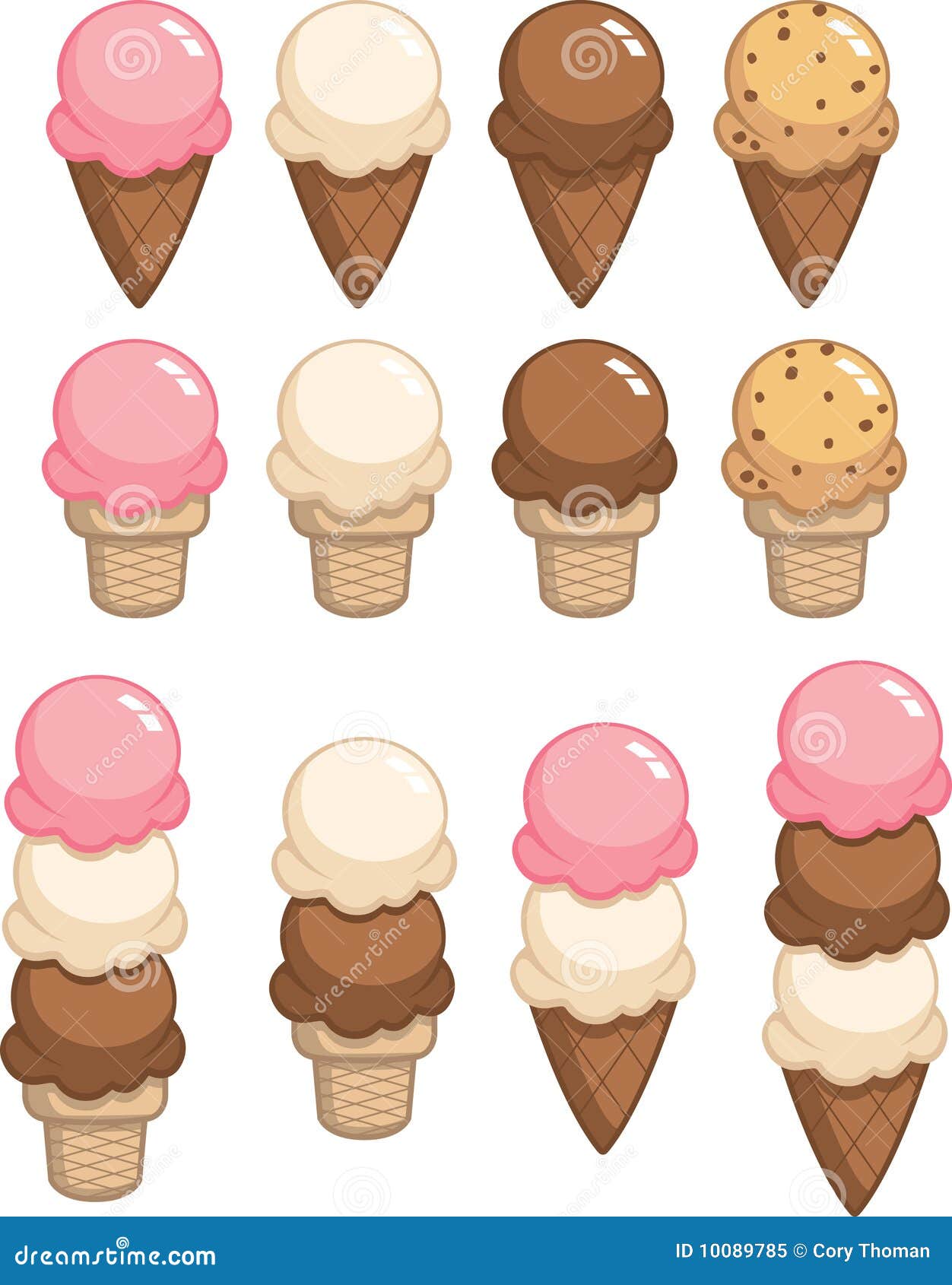 Ice Cream Cones stock vector. Illustration of triple - 10089785