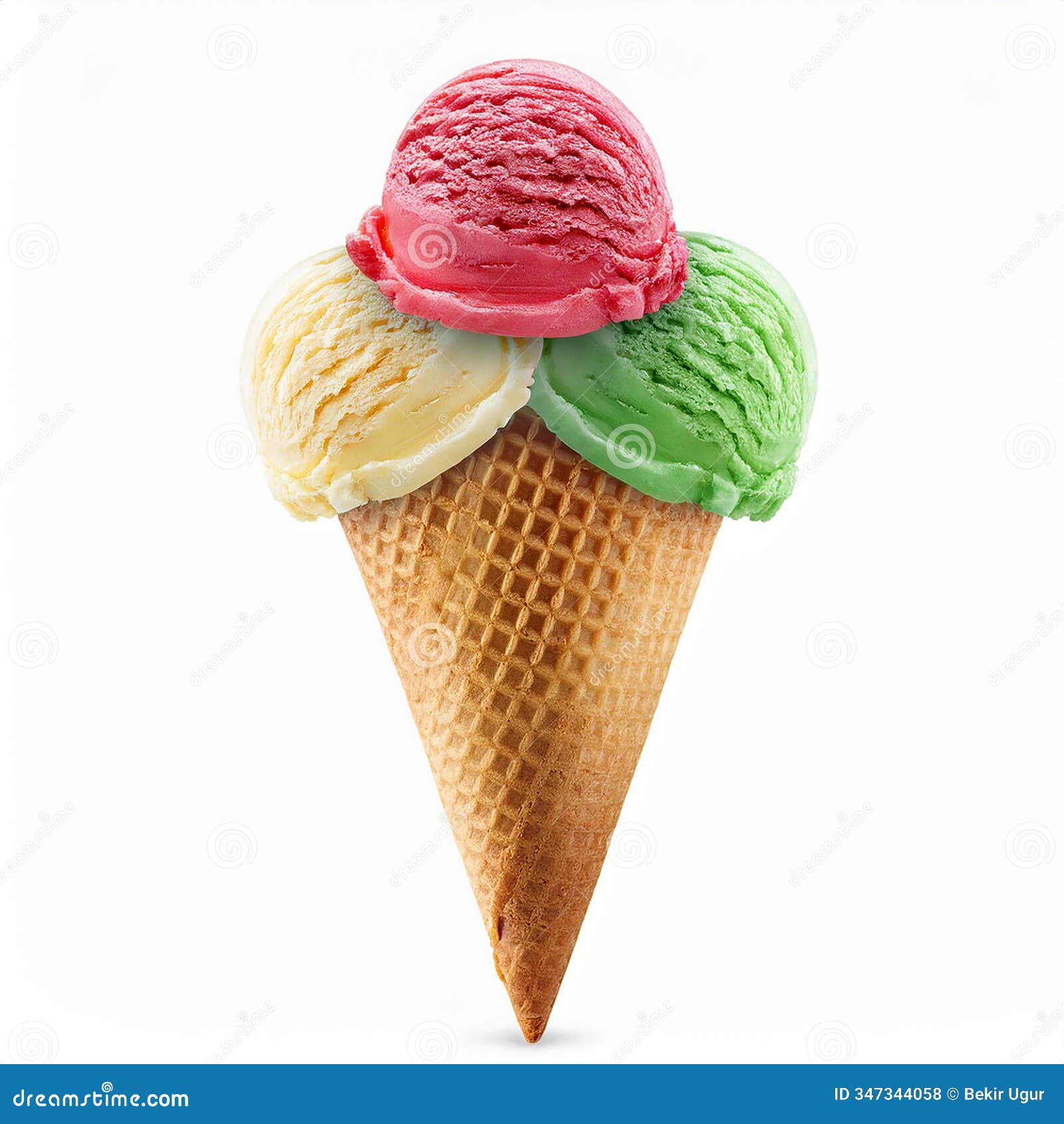 ice cream cones. set of colorful ice cream with cone on white background with clipping path