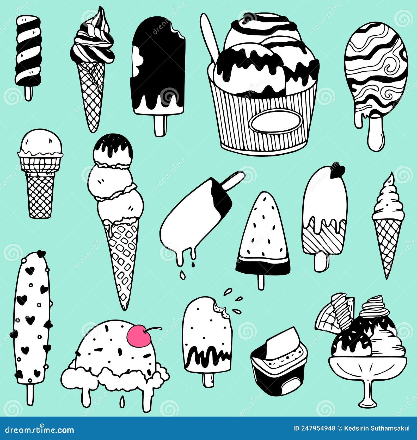 Ice Cream Doodle Freehand Drawn Stock Vector Illustration of hand