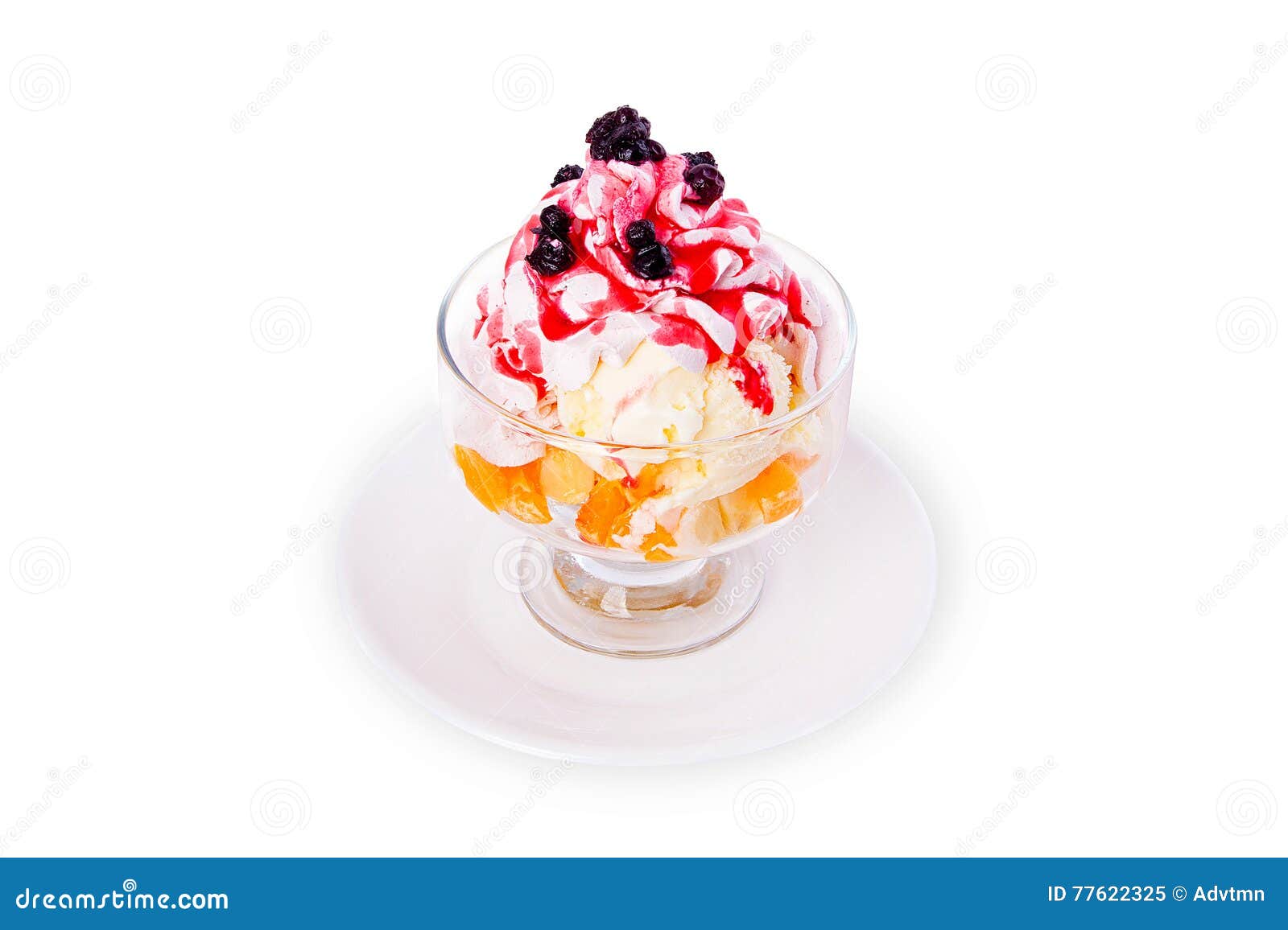 Ice Cream with Fruit and Whipped Cream Stock Image Image of cream