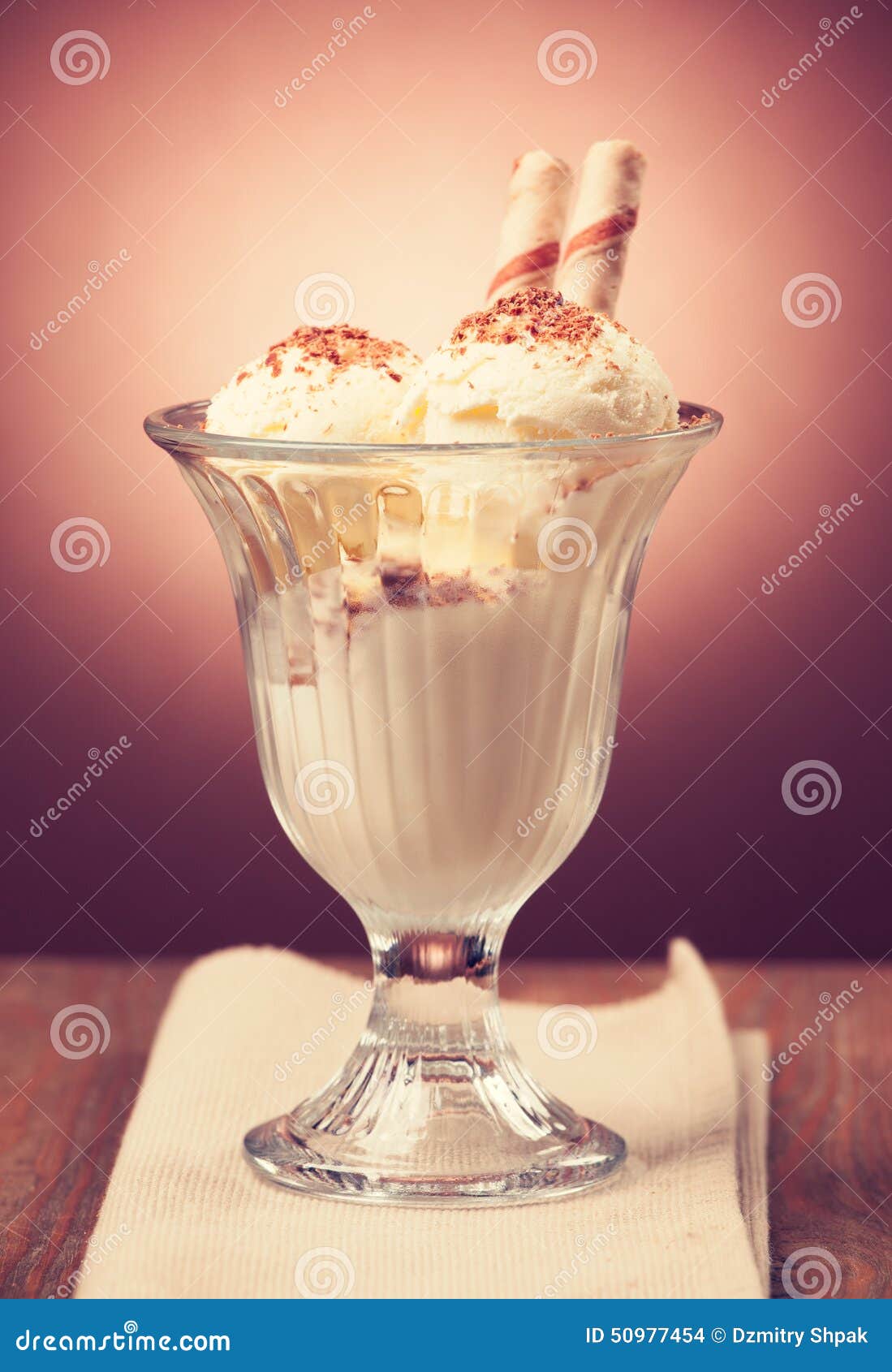 Ice Cream in the Glass on the Table.Vintage Retro Hipster Style Stock Photo - Image of glass ...