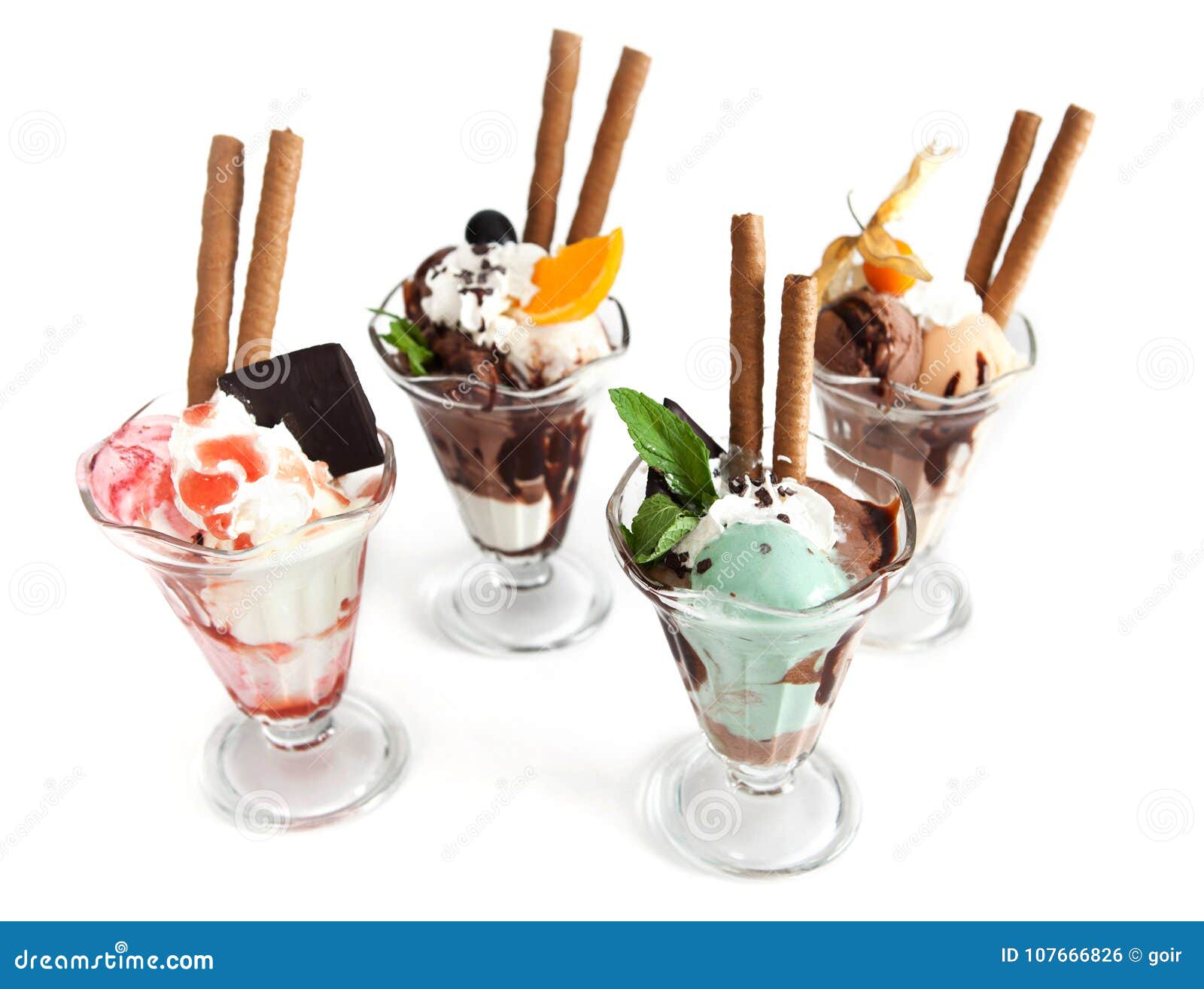 Ice Cream Glasses Collection on White Stock Photo Image of frozen