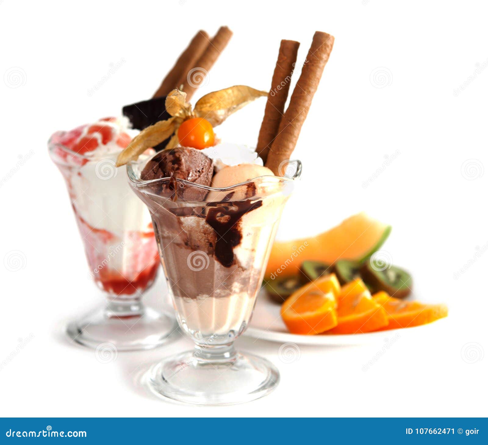 Ice cream glasses on white stock image. Image of material 107662471