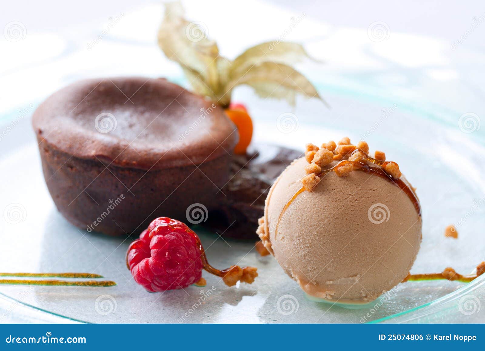 Ice Cream and Hot Chocolate Coulant Dessert. Stock Photo Image of