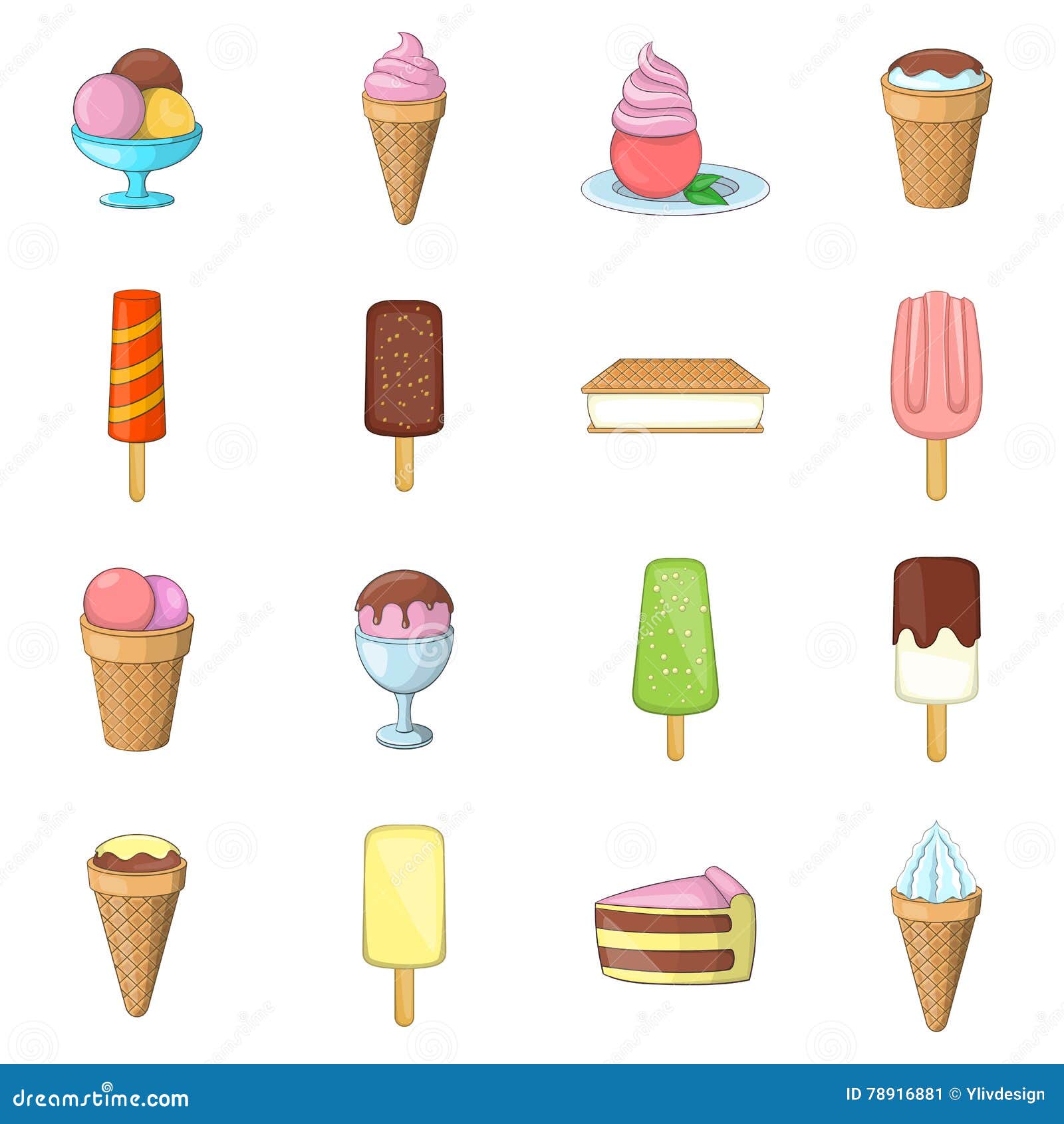 Ice Cream Icons Set, Cartoon Style Stock Vector - Illustration of fresh