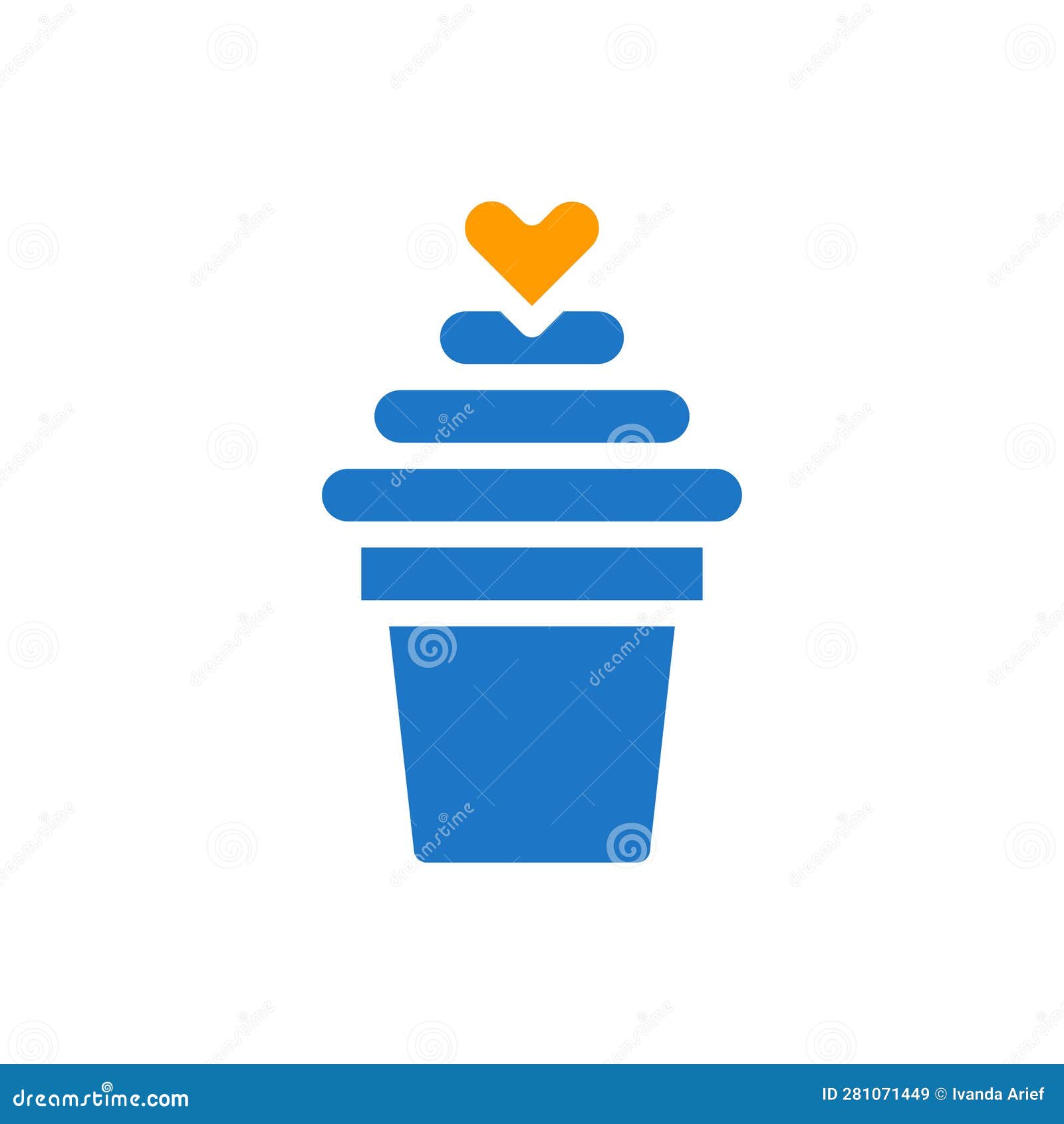 Ice Cream Love Icon Solid Blue Orange Style Valentine Illustration