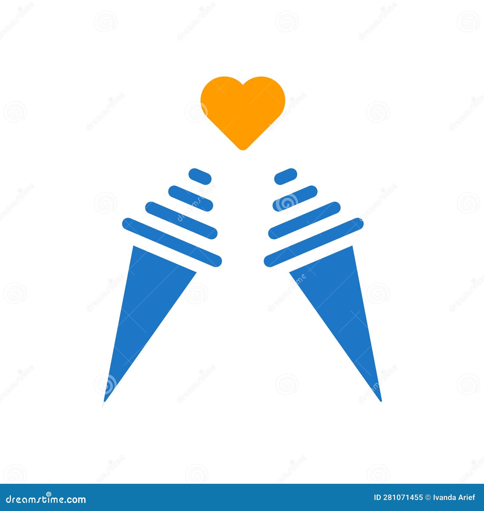 Ice Cream Love Icon Solid Blue Orange Style Valentine Illustration