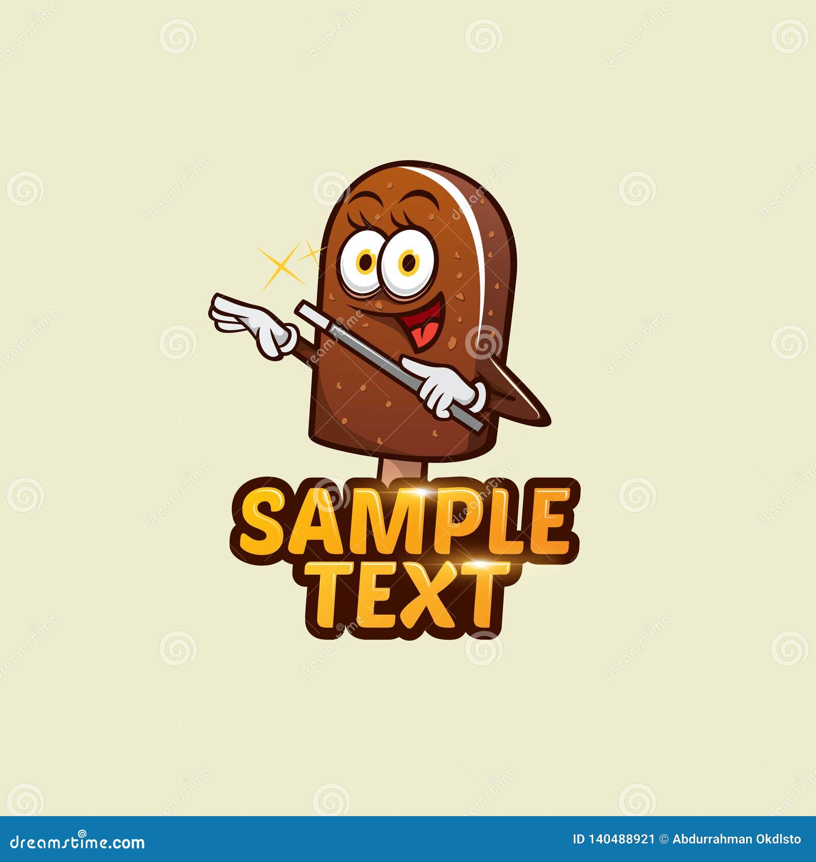 Ice Cream Mascot with Magical Stick and Smiling. Stock Vector