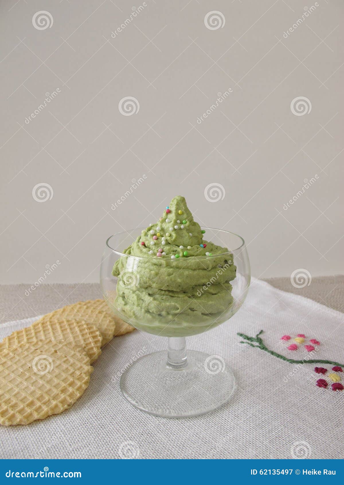 Ice Cream with Matcha Tea and Ice Waffle Stock Image Image of cream