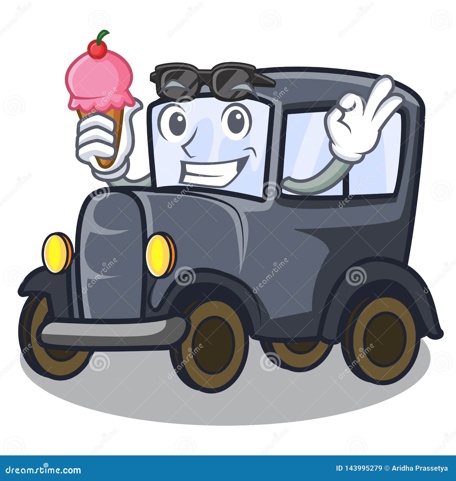 With Ice  Cream  Old Car  Isolated In The Cartoon  Stock 