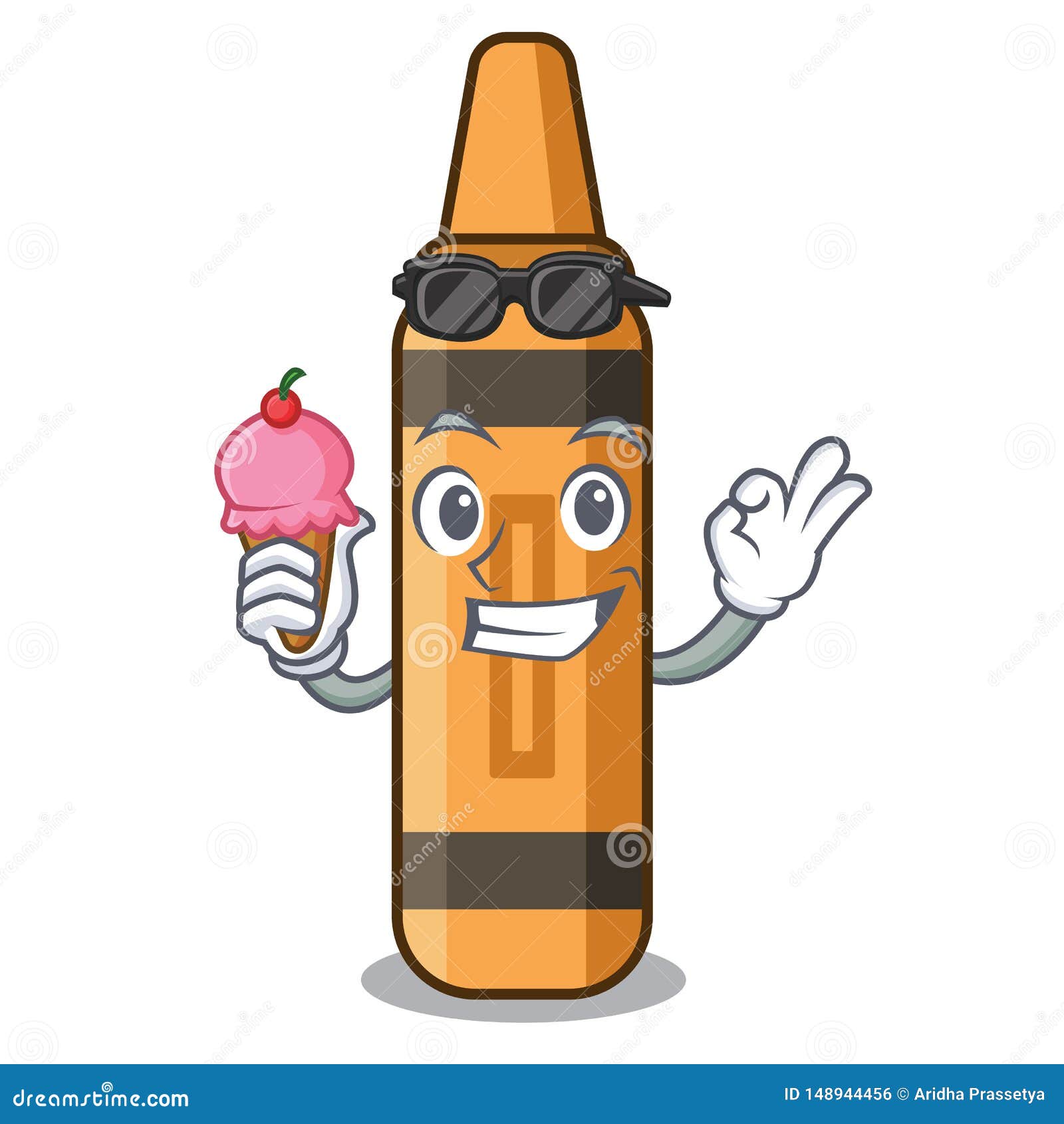 With Ice Cream Orange Crayon Isolated in the Character Stock Vector