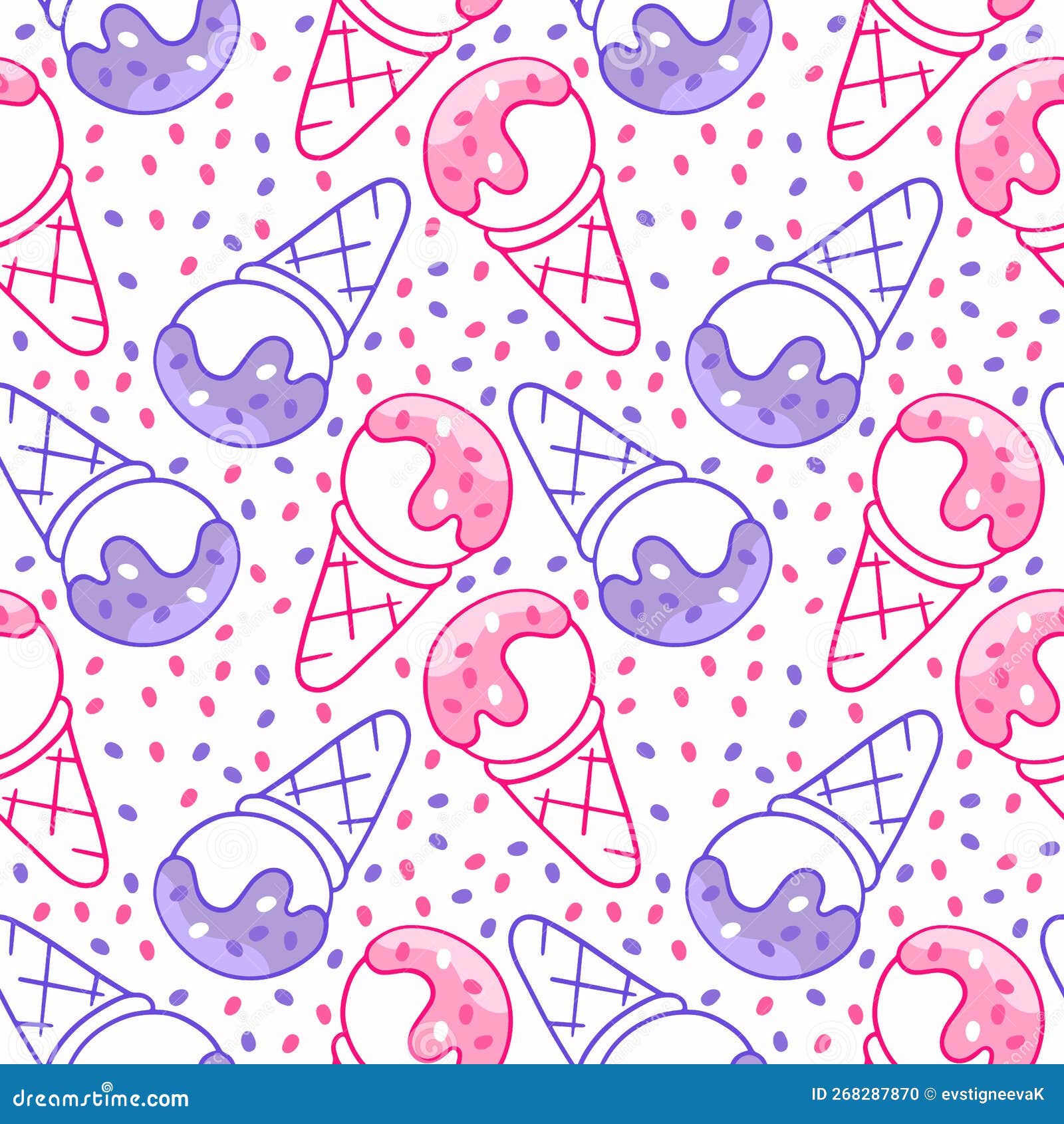 Ice Cream, Outline Illustration, Vector Seamless Pattern in the Style ...