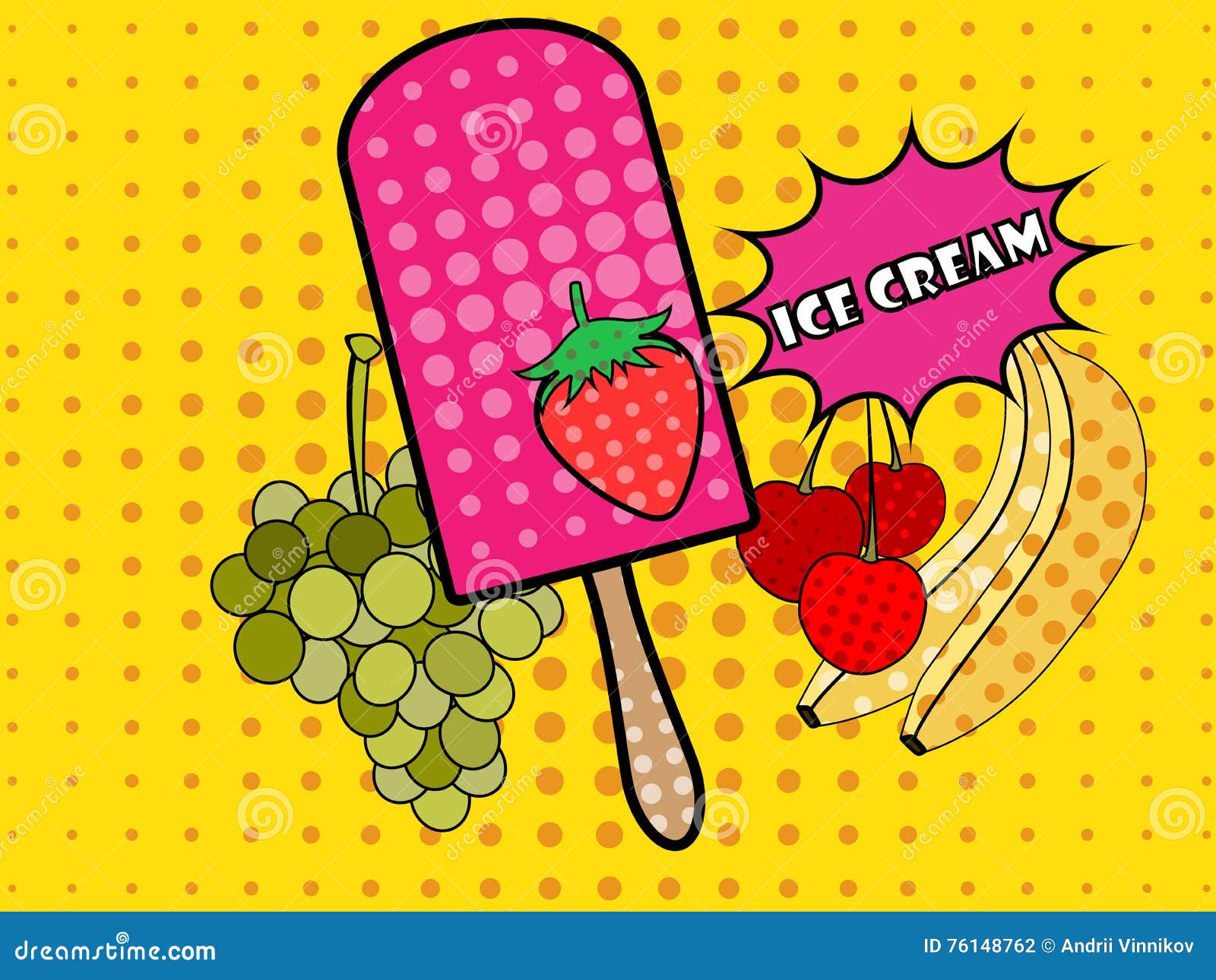 Ice Cream Pop Art Style. Fruit Icecream. Popsicle. Ice Cream on a Stick