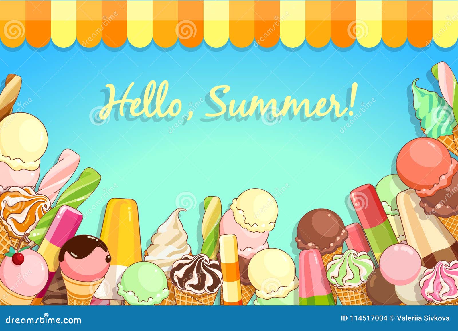 Ice Cream Poster. Brightly Colored Ice Cream, Waffle Cones, Popsicles on a  Beautiful Background Stock Vector - Illustration of graphic, design:  114517004