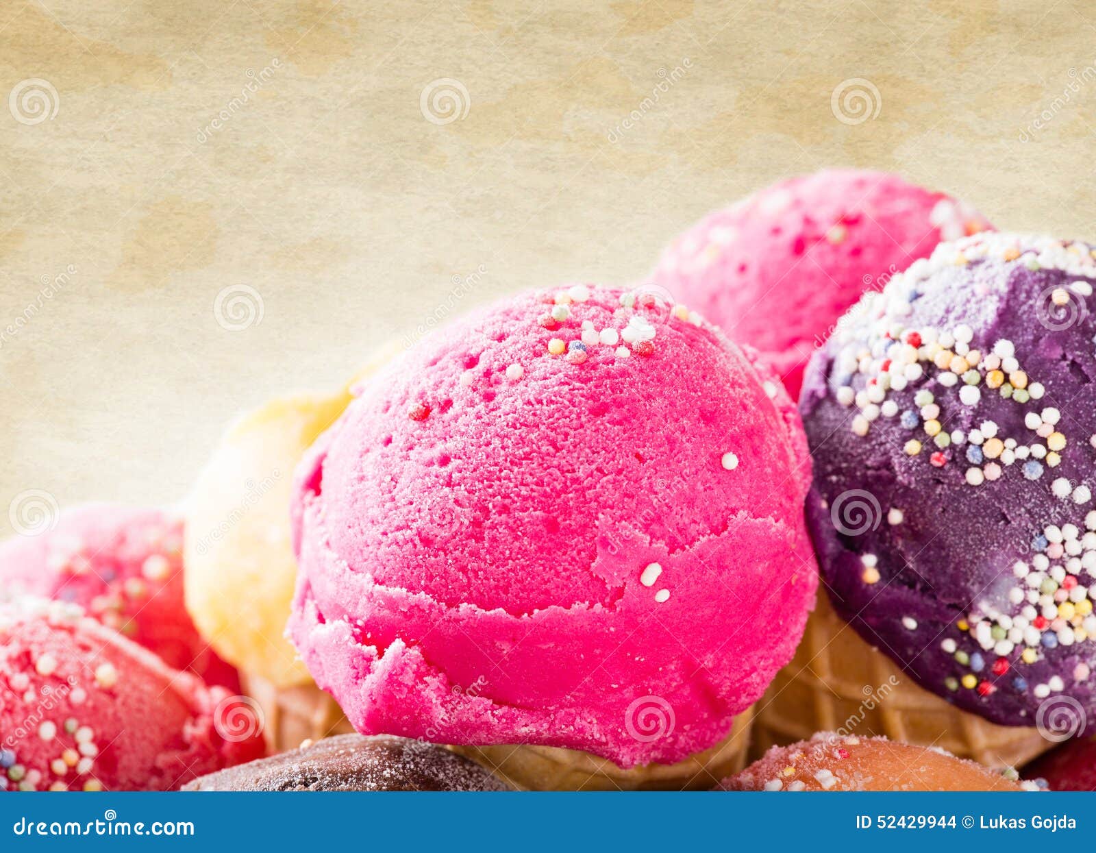 Ice cream scoops stock photo. Image of pink, sandy, bowl 52429944