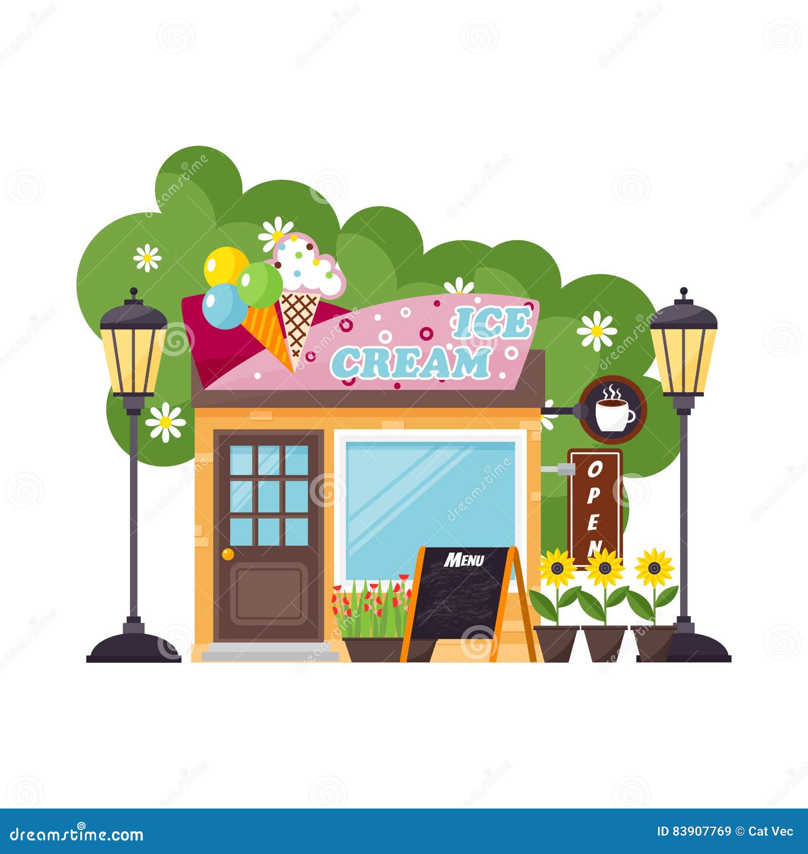 Vector Illustration Of Ice Cream Shop Building Cartoon Vector