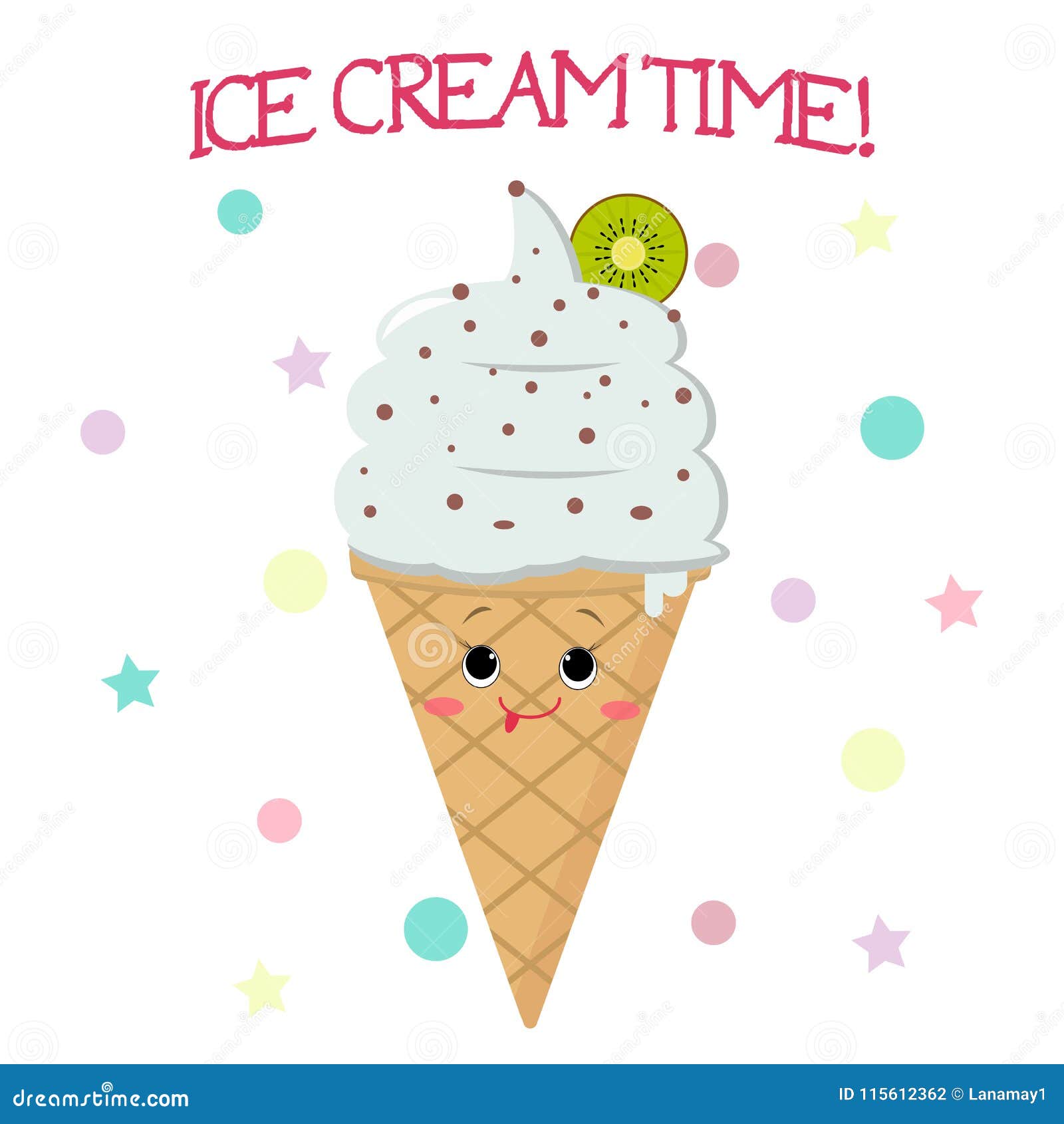 Ice Cream Smiley in a Waffle Cone in the Style of a Cartoon. Stock Vector -  Illustration of design, flavor: 115612362