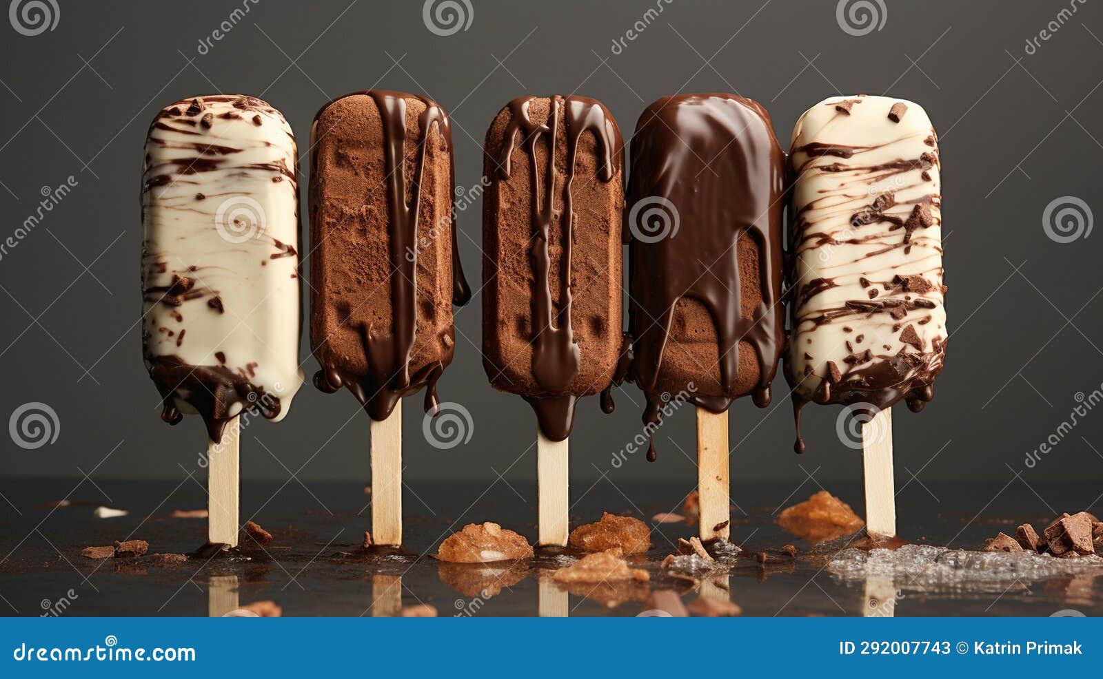 ice cream on a stick, chocolate-coated plombier with nuts