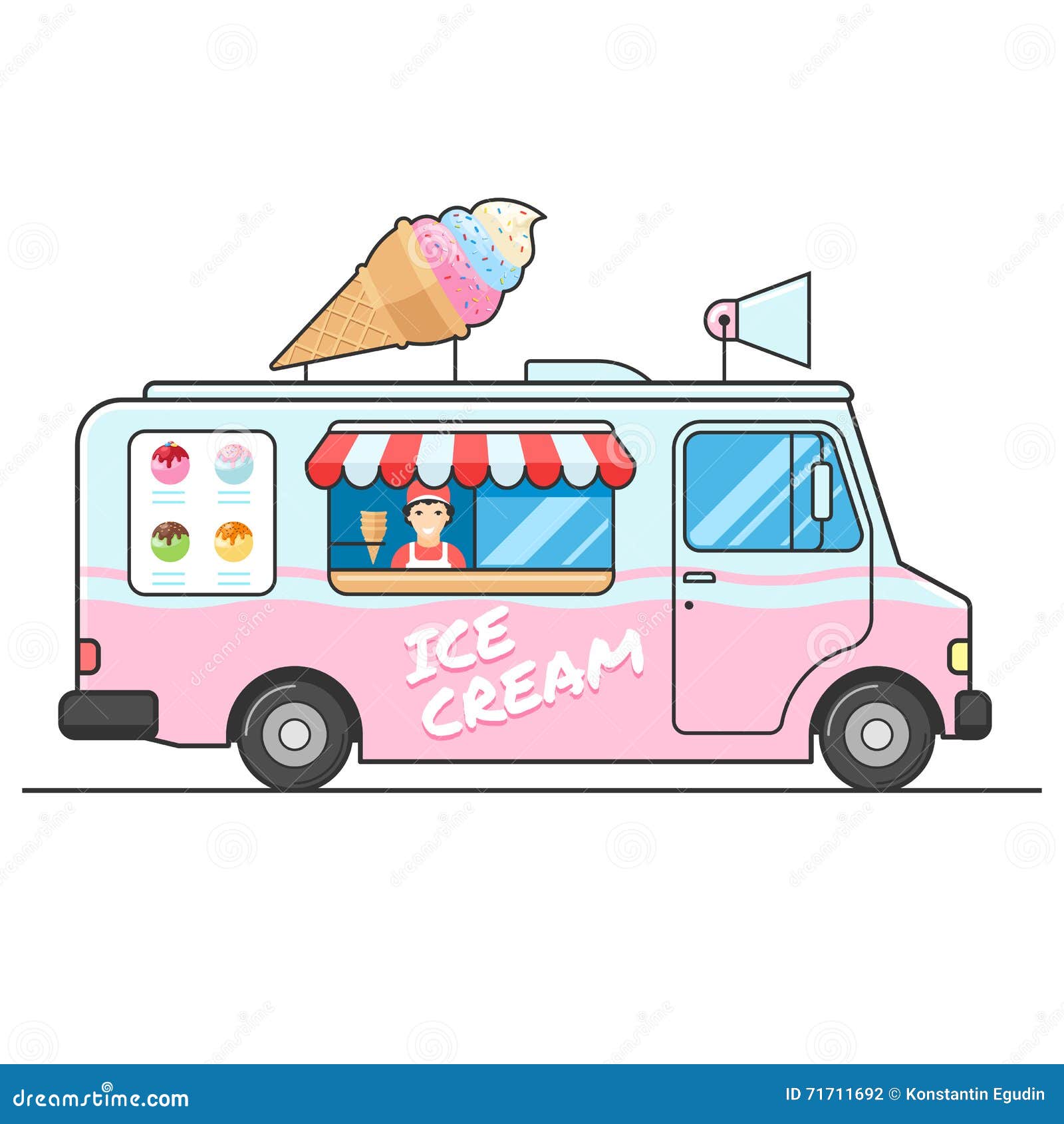 Premium Vector | Single oneline drawing side view of an ice cream truck  food truck concept continuous line drawing