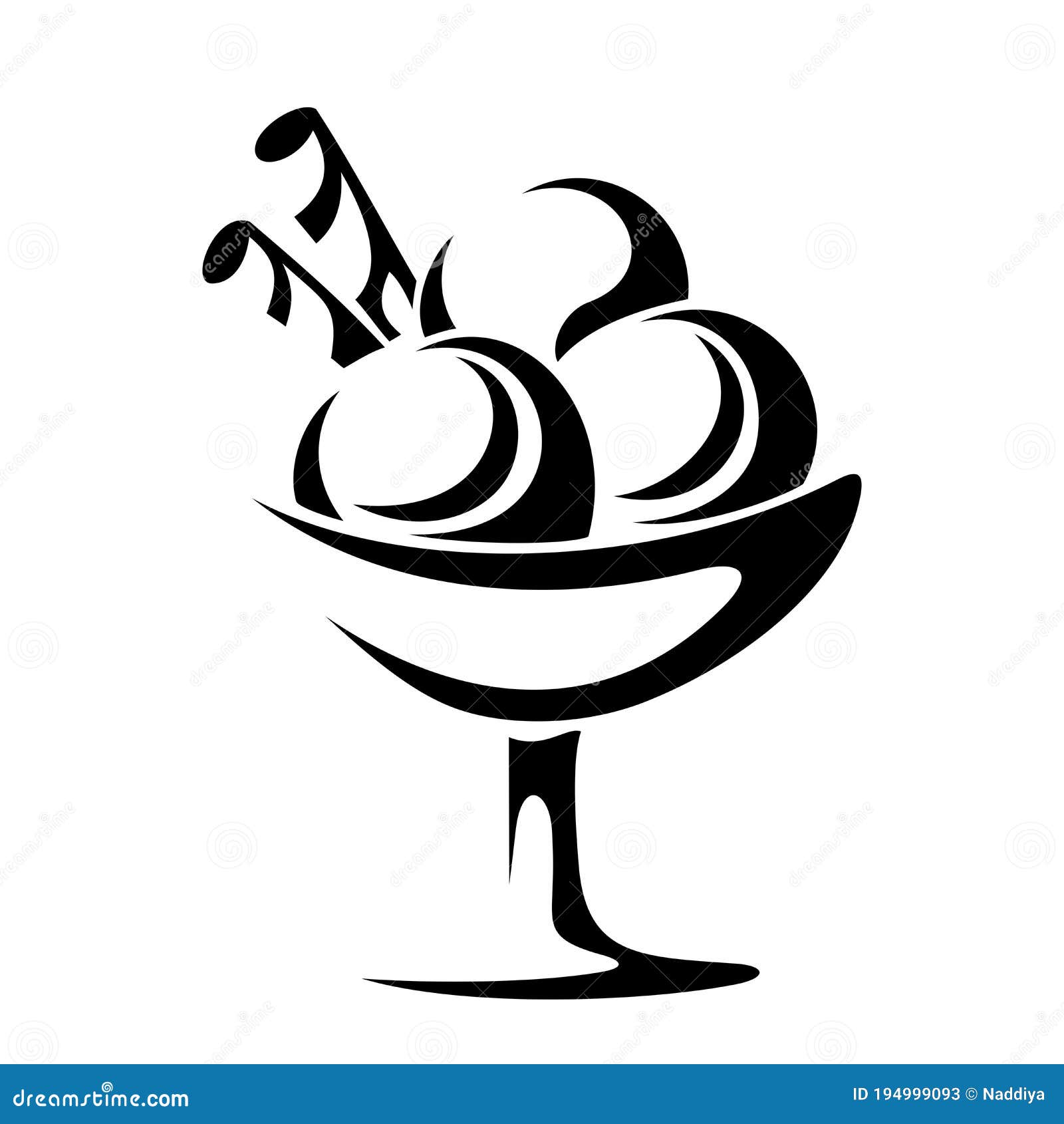 Ice Cream. Vector Black And White Illustration. Stock Vector