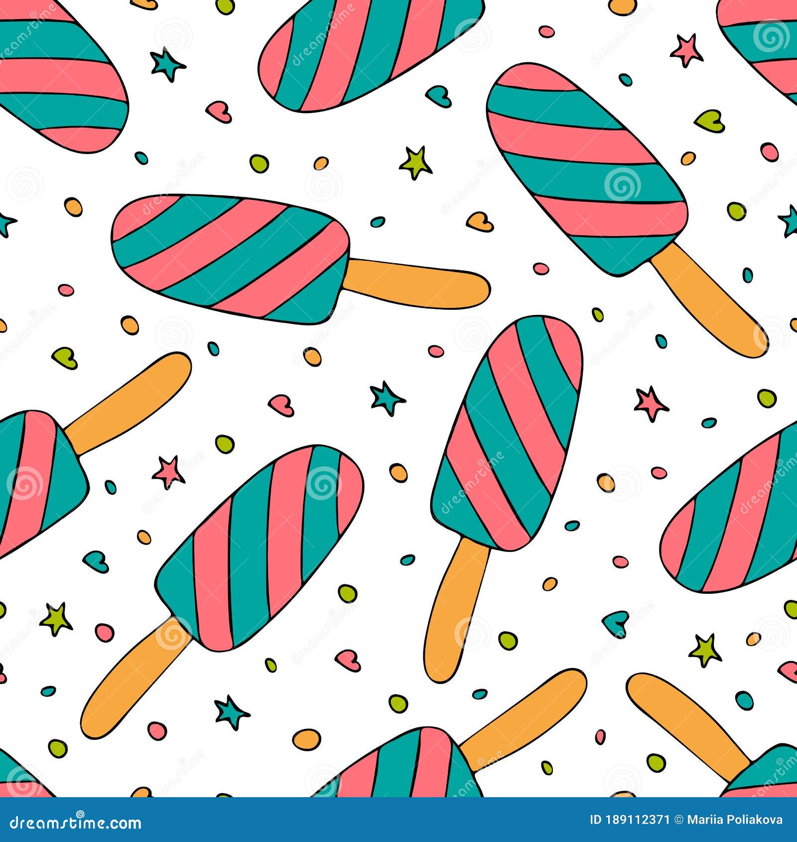 Ice Cream Vector Seamless Pattern. Popsicle Stick Seamless Texture