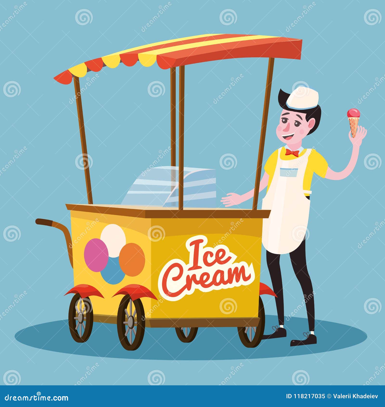 Ice Cream Seller, Cart, Vector, Illustration, Cartoon Style, Isolated Stock  Vector - Illustration of cold, snack: 118217035