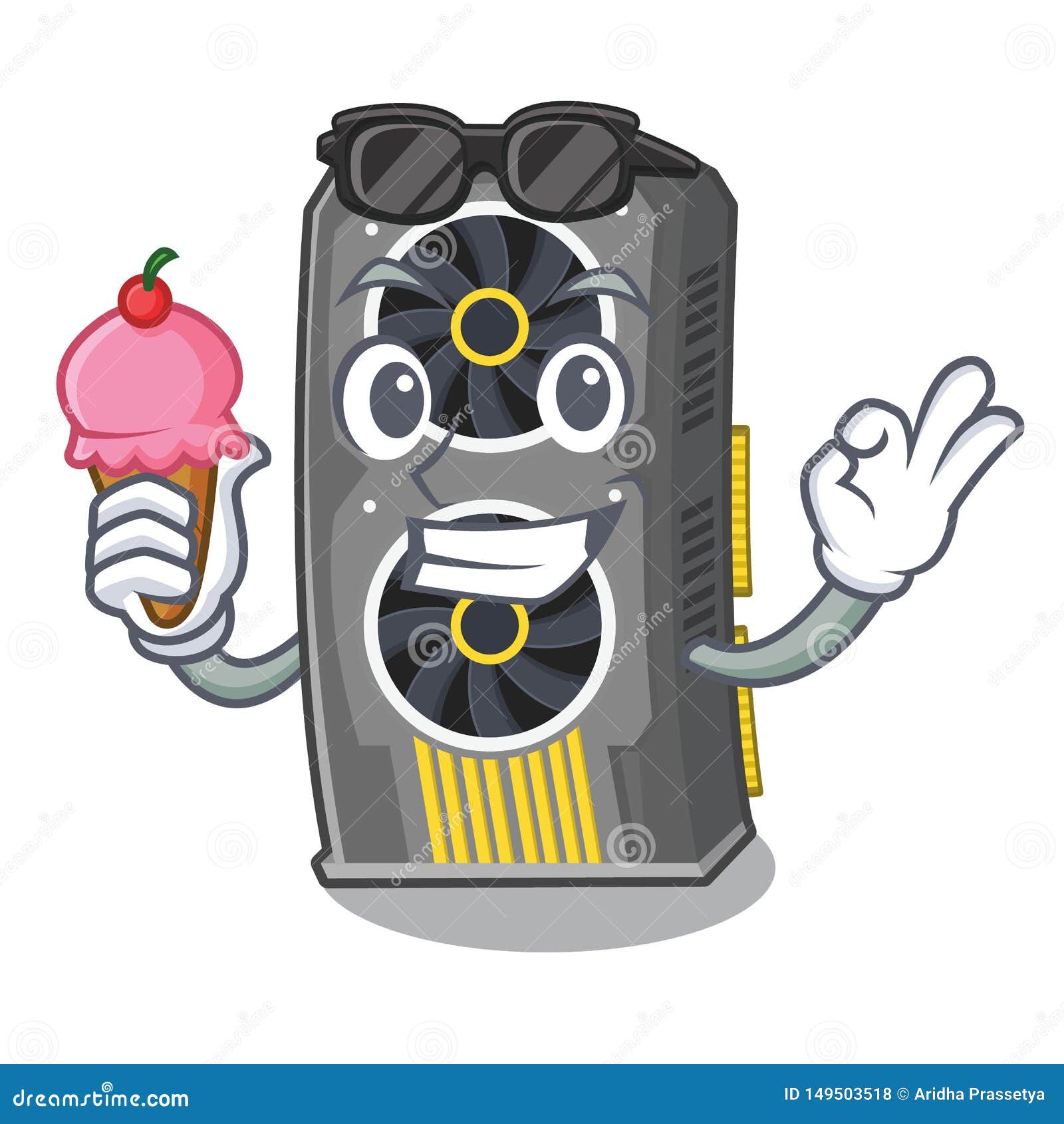 With Ice Cream Video Graphics Card Isolated with Cartoon Stock Vector -  Illustration of emoticon, cute: 149503518