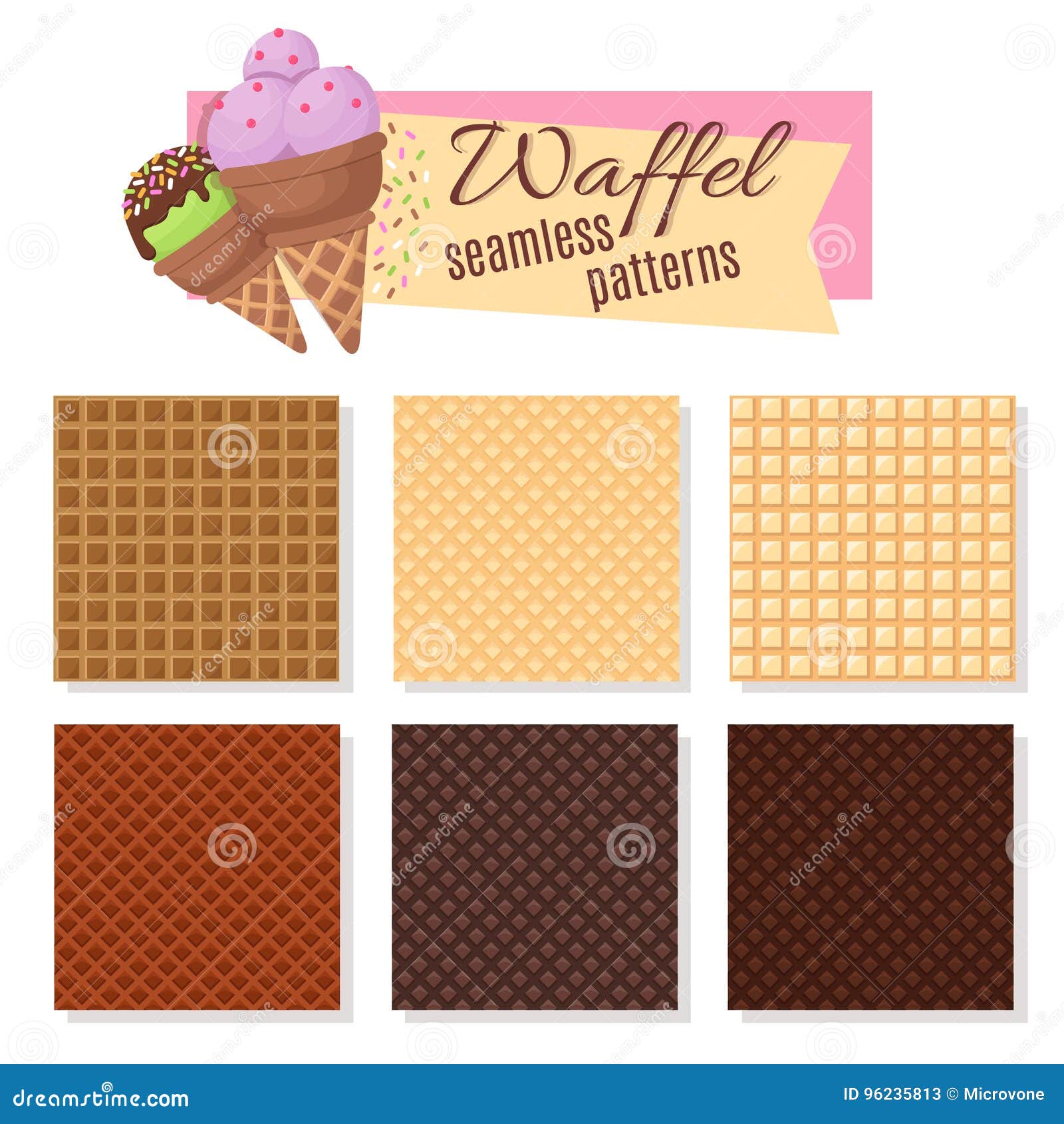 ice cream waffel cone seamless  patterns