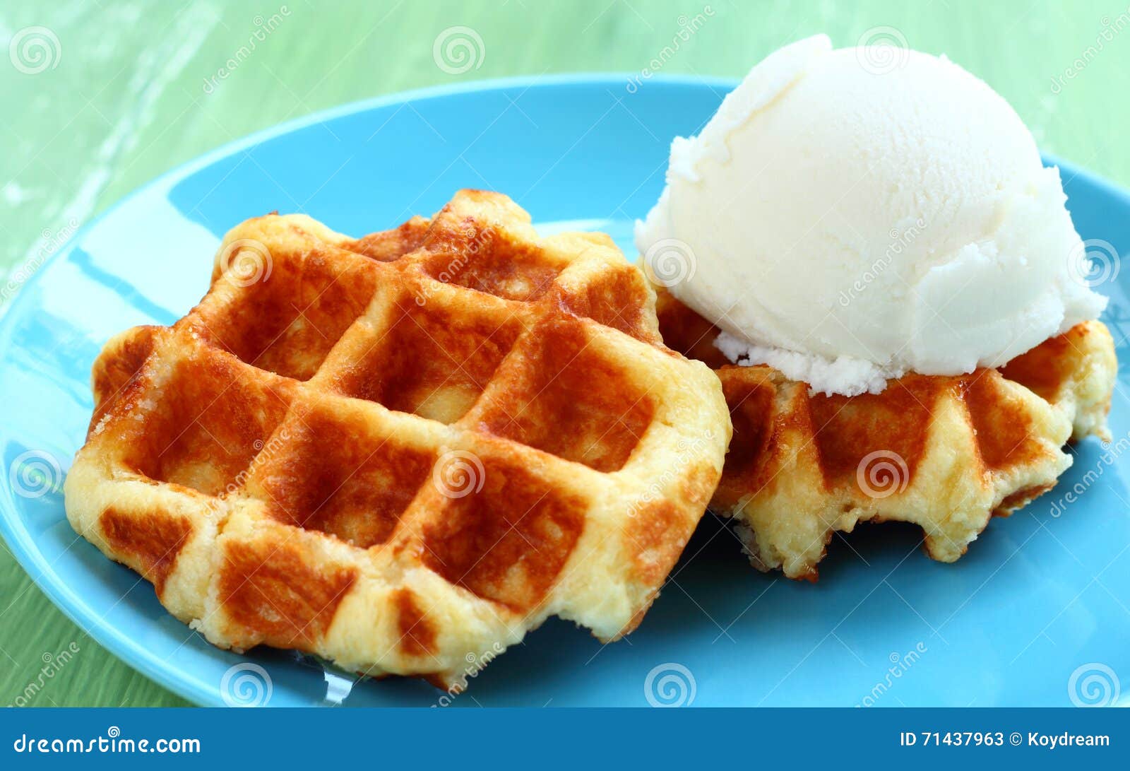 Ice cream and waffle. stock image. Image of yummy, golden 71437963