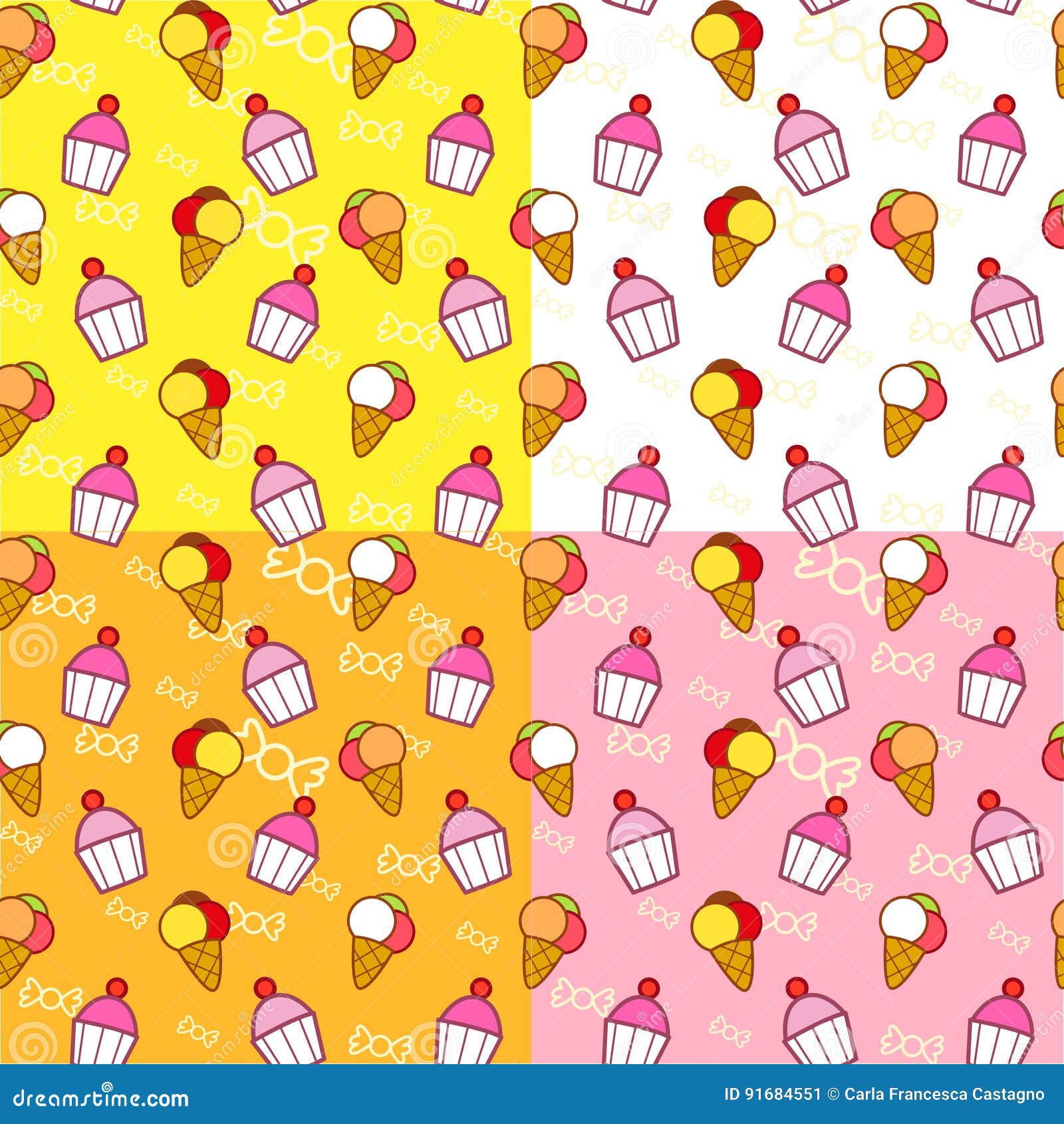 Ice Creams and Cupcakes Seamless Pattern Stock Vector Illustration of