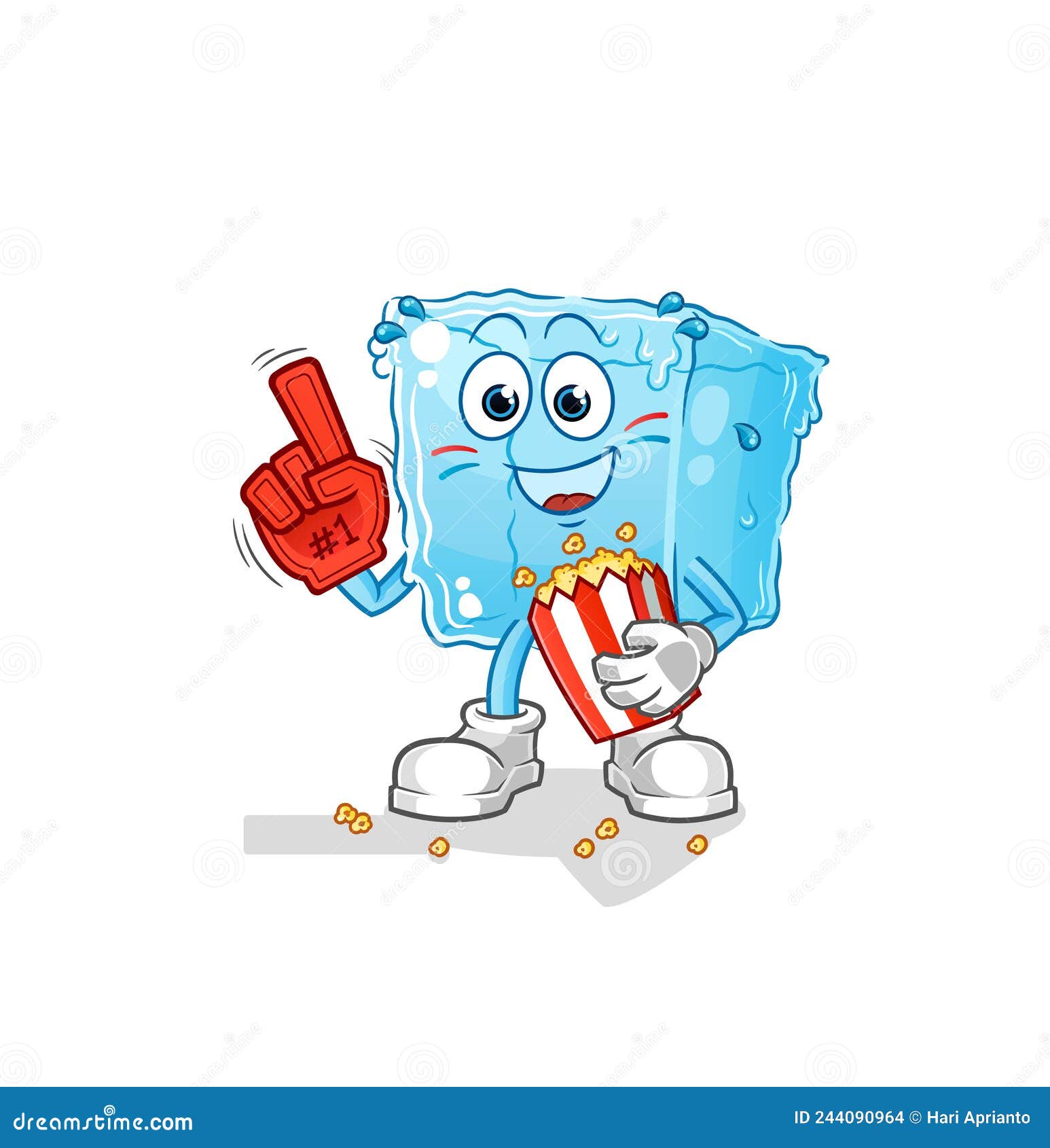 Ice Cube Fan with Popcorn Illustration. Character Vector Stock Vector