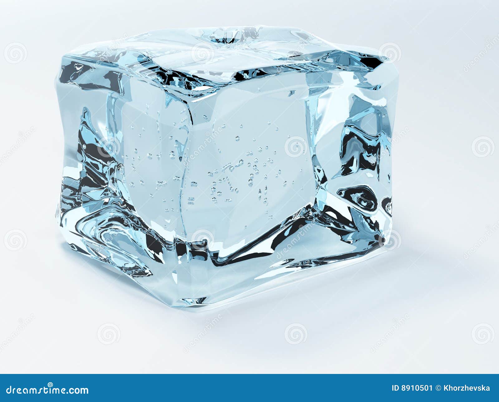 Baseball ball frozen in ice cube, 3D rendering isolated on white