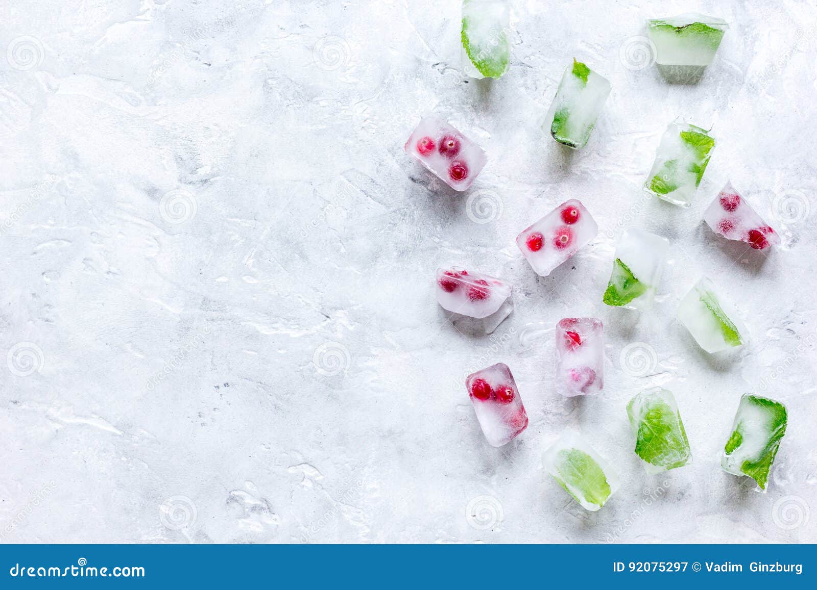 Download Ice Cubes With Berries And Mint Stone Background Top View Mock Up Stock Image - Image of light ...