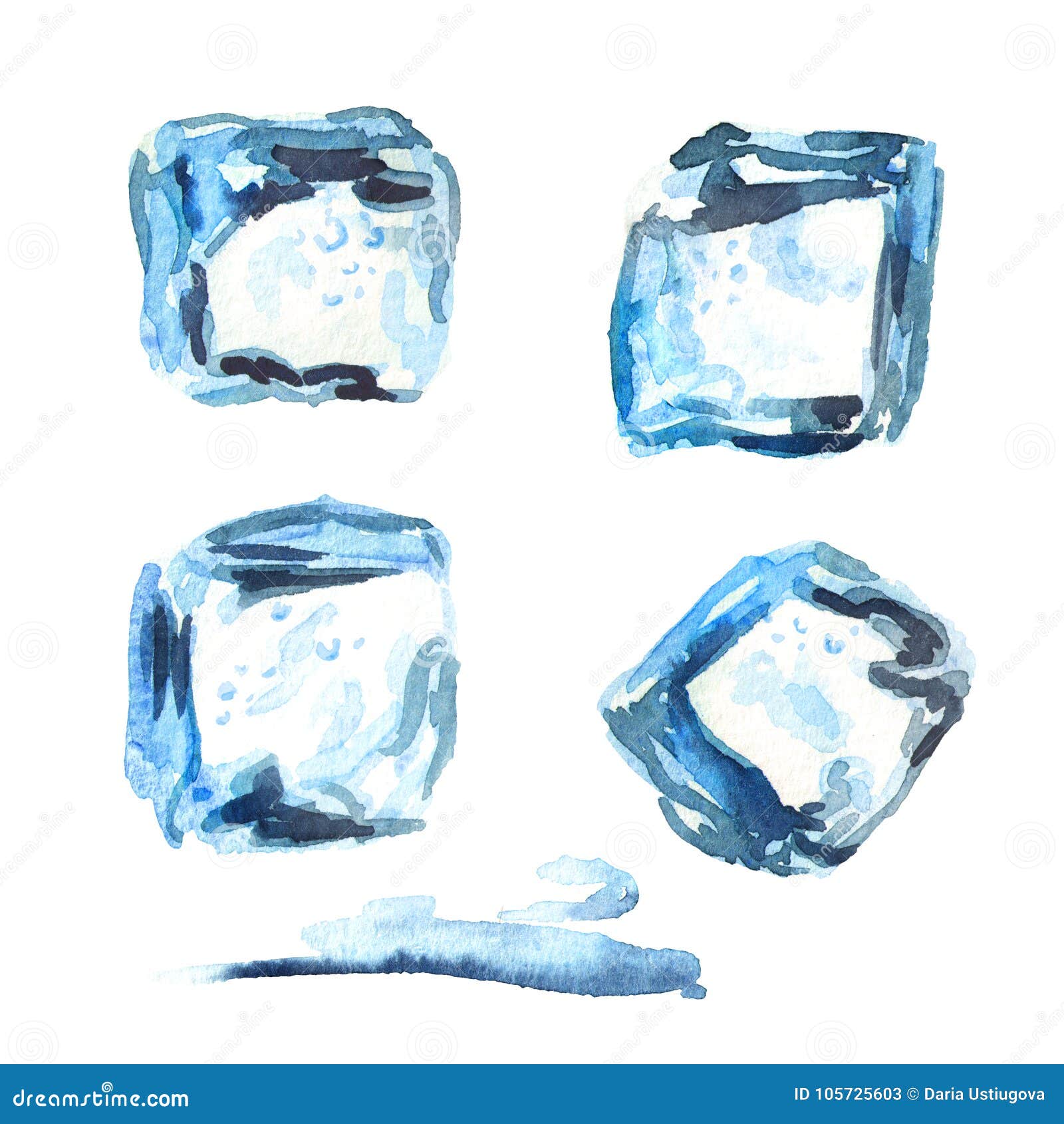 Ice Cubes Isolated On White Background Set. 